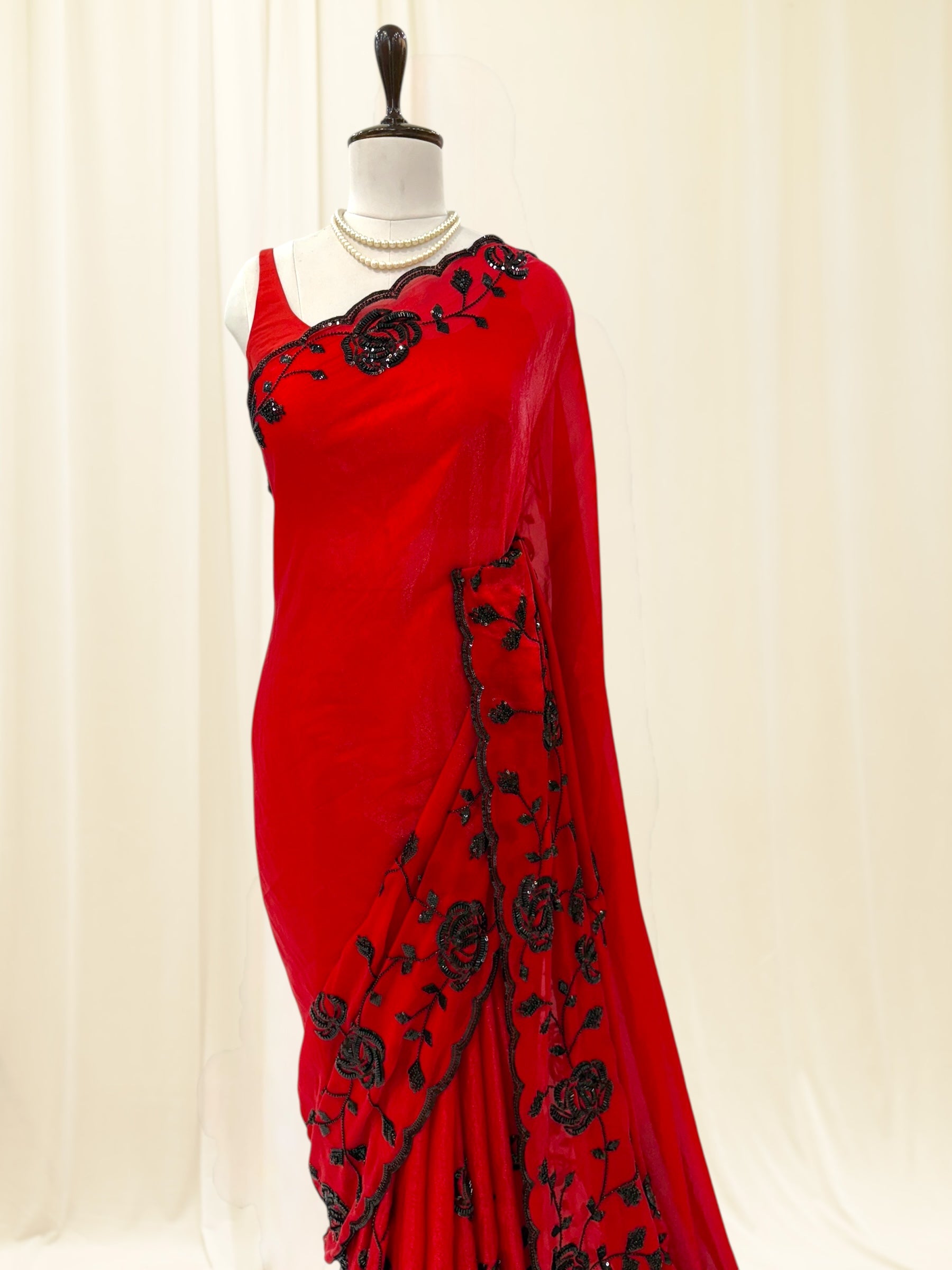 Designer red fendy sequins saree