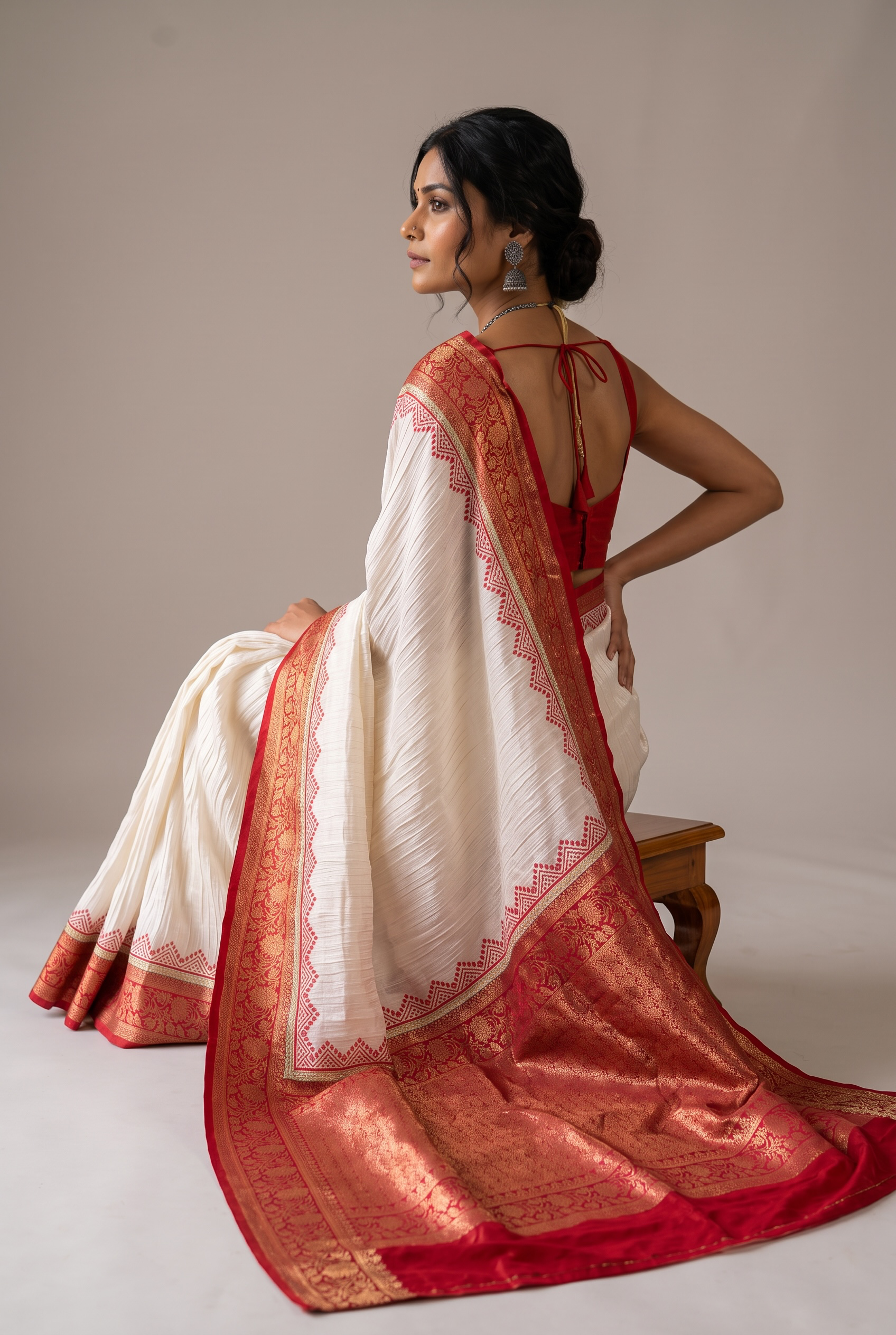 Beige bengali saree