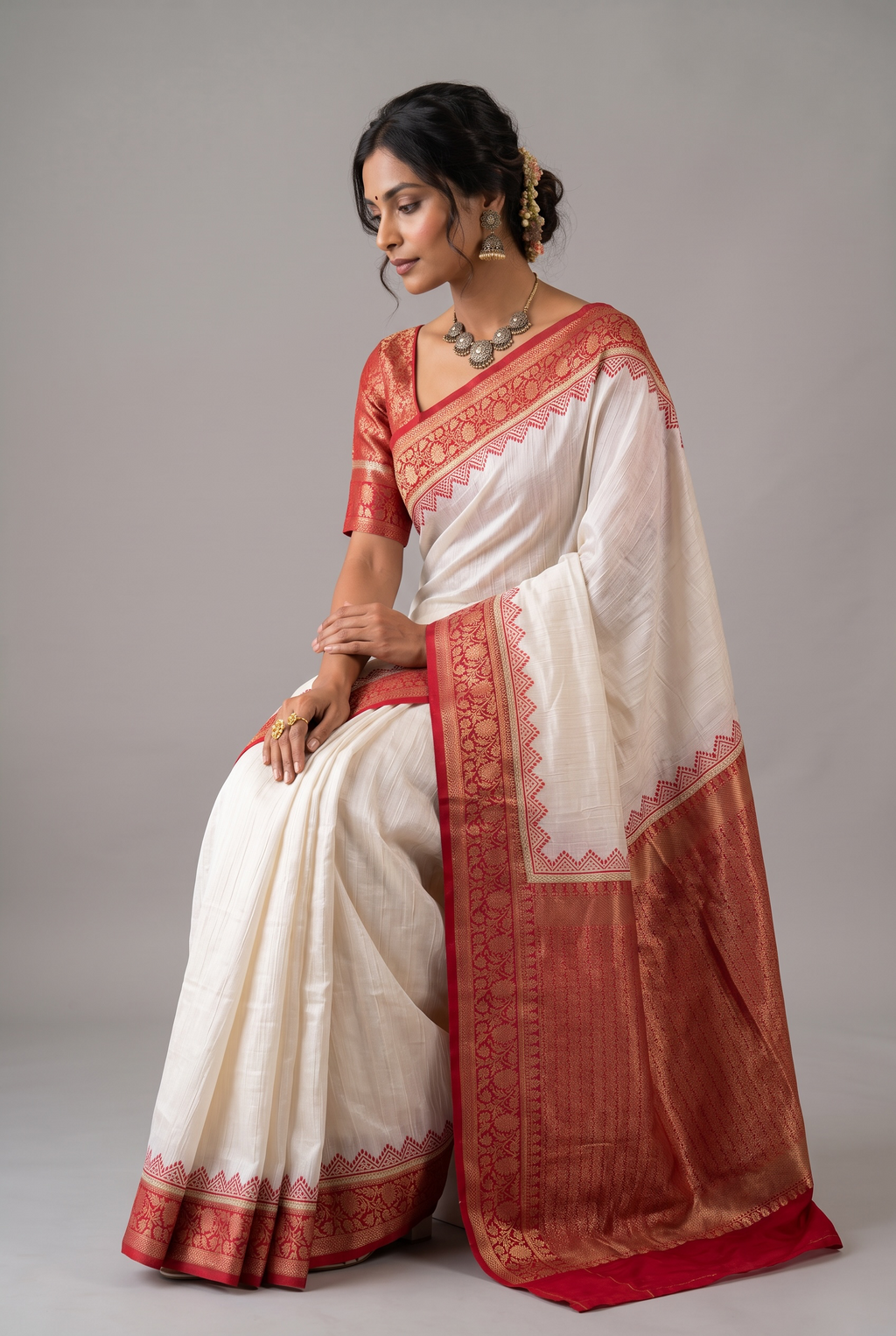 Beige bengali saree