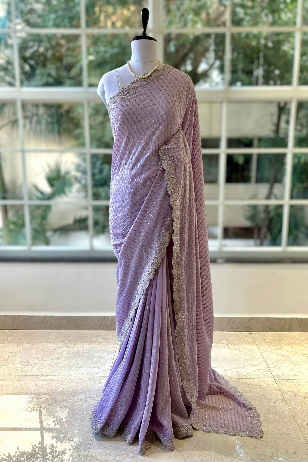 Pure georgette sequins saree - Lilac