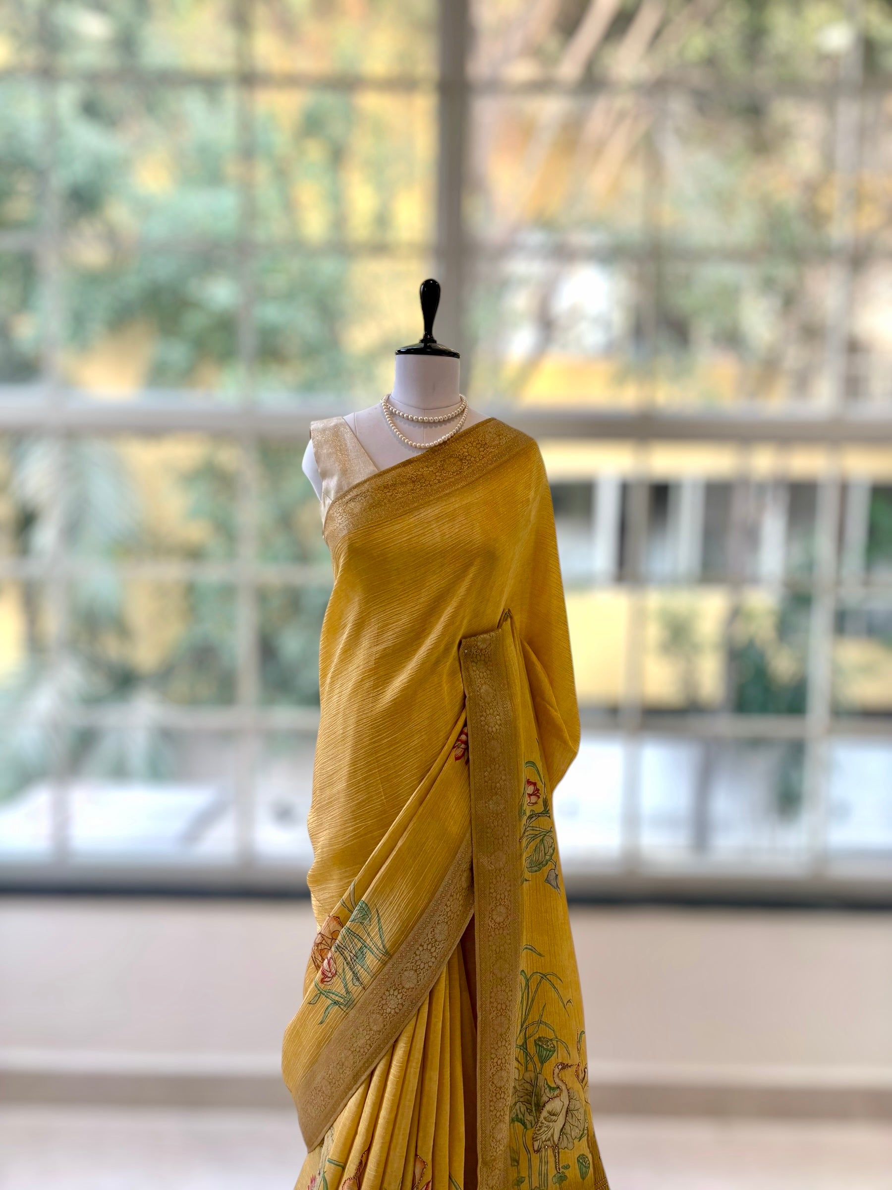 Diamond chiffon saree - Yellow