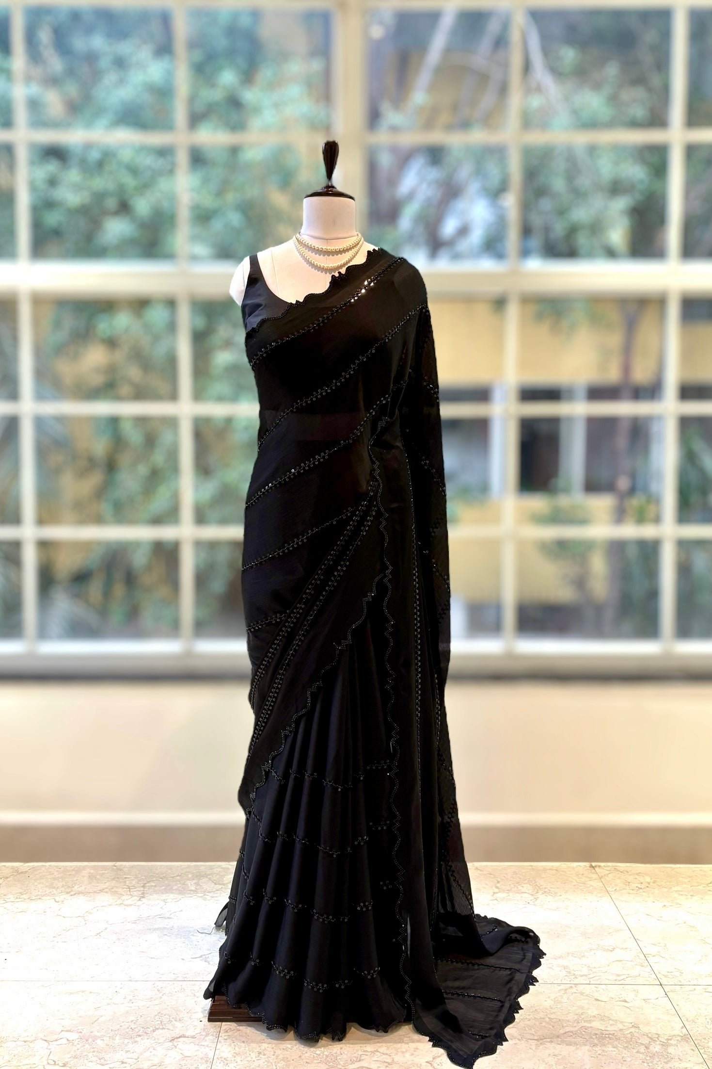 Black sequins chiffon saree