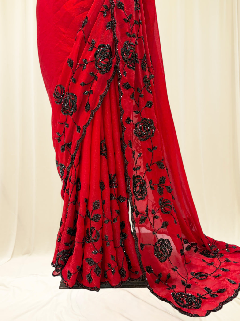 Designer red fendy sequins saree