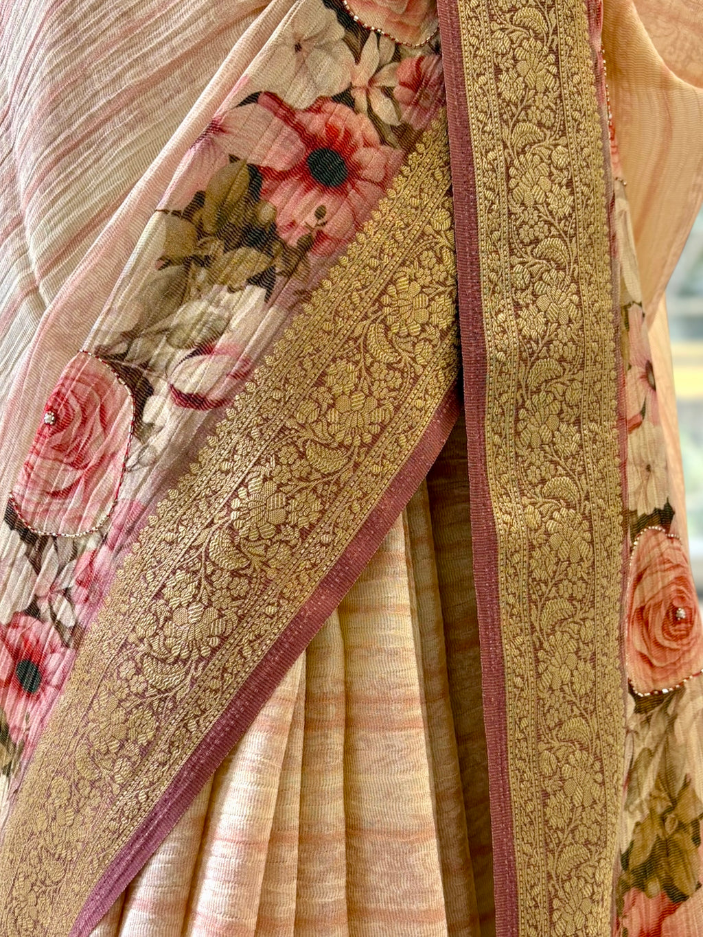 Diamond chiffon saree - Pink