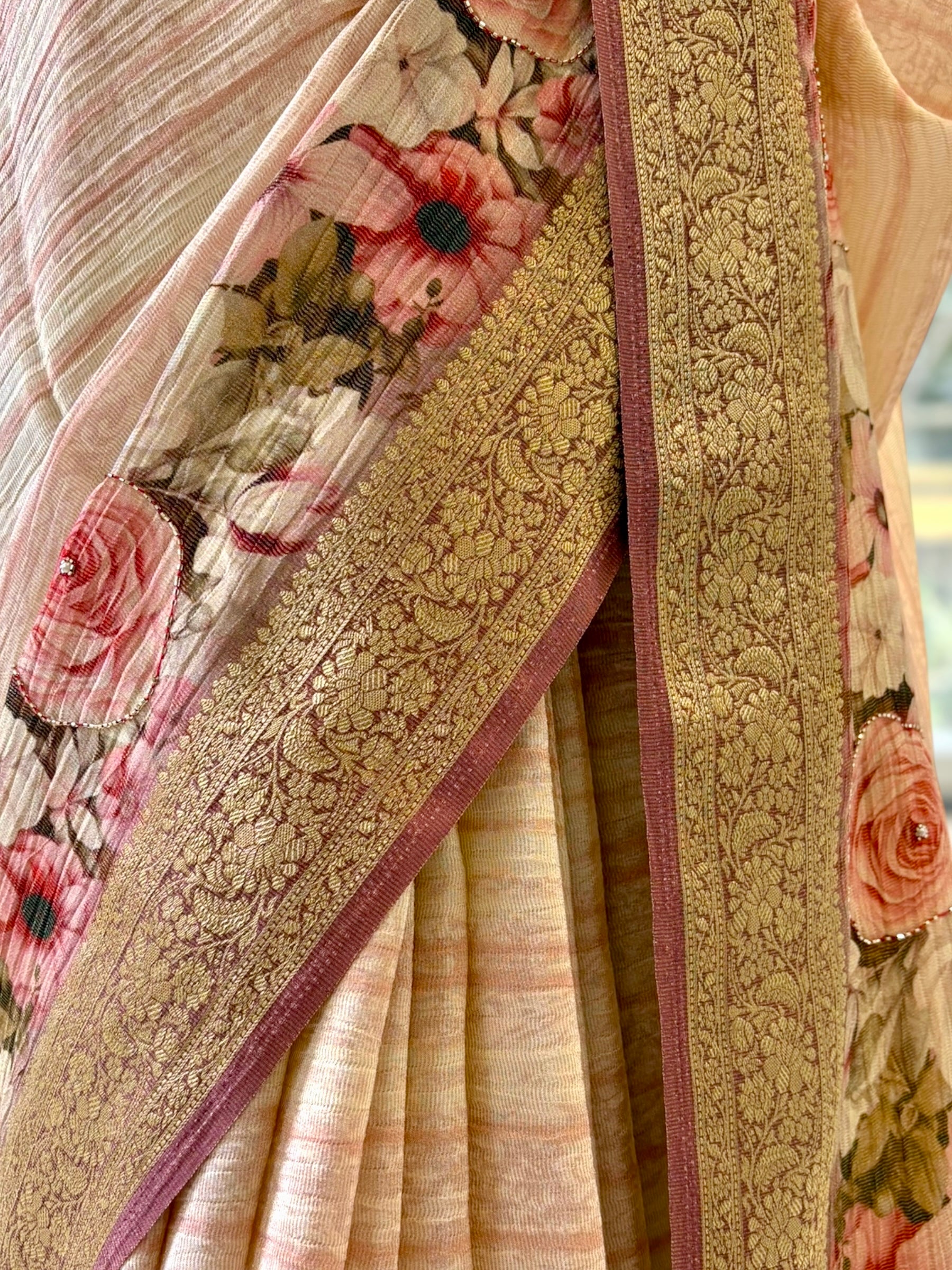 Diamond chiffon saree - Pink