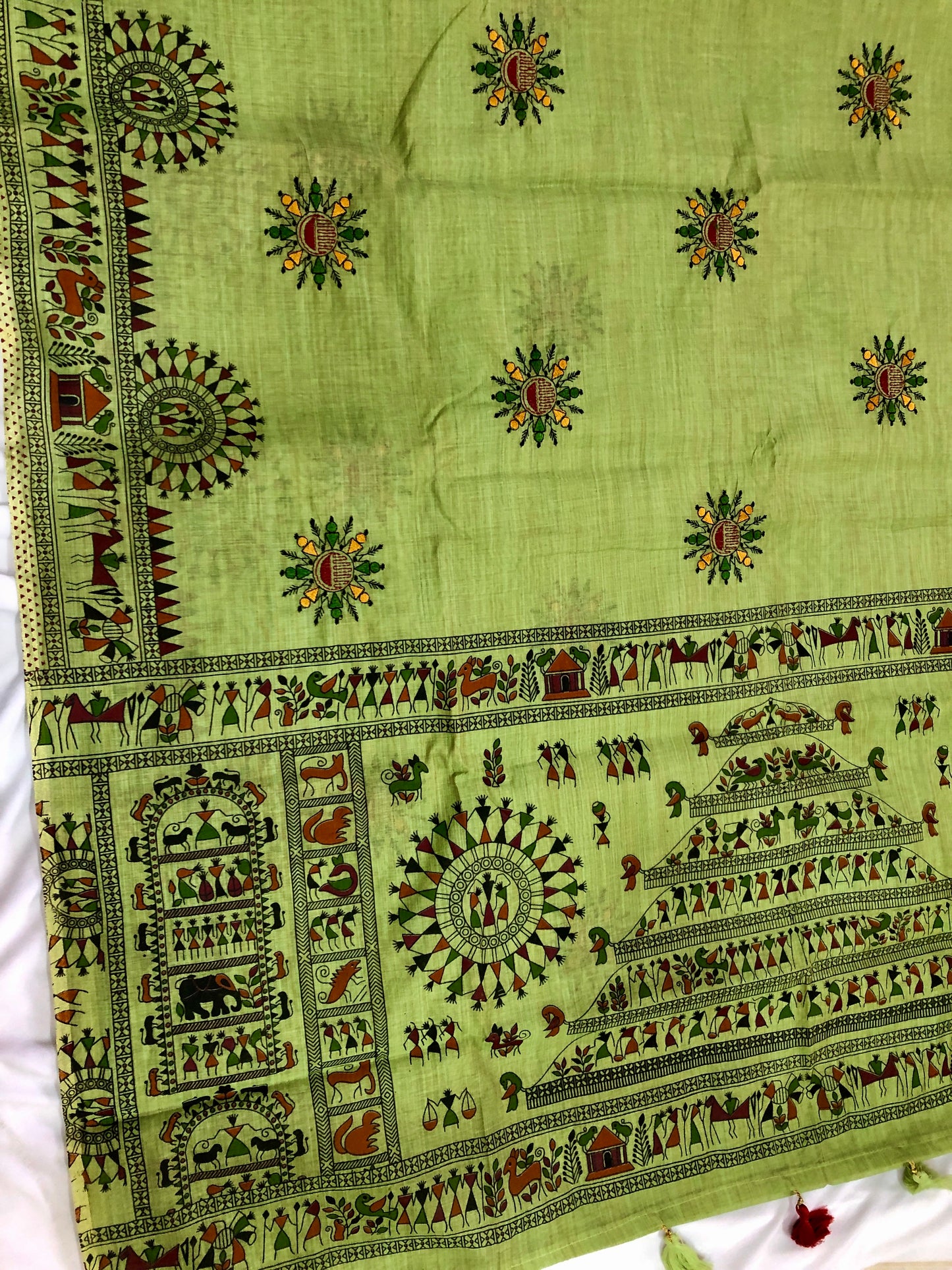 Embroidered Cotton Saree - Green