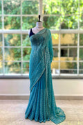 Shimmer Chiffon Embellished Saree - Blue