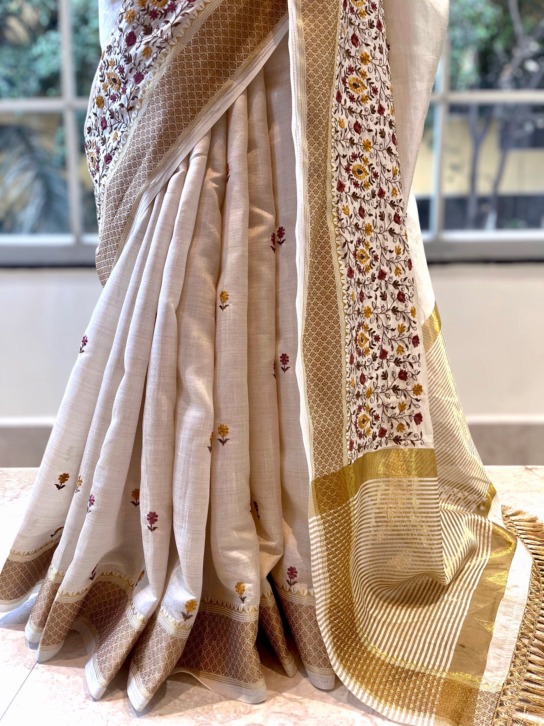 Being embroidered zari saree - Floral