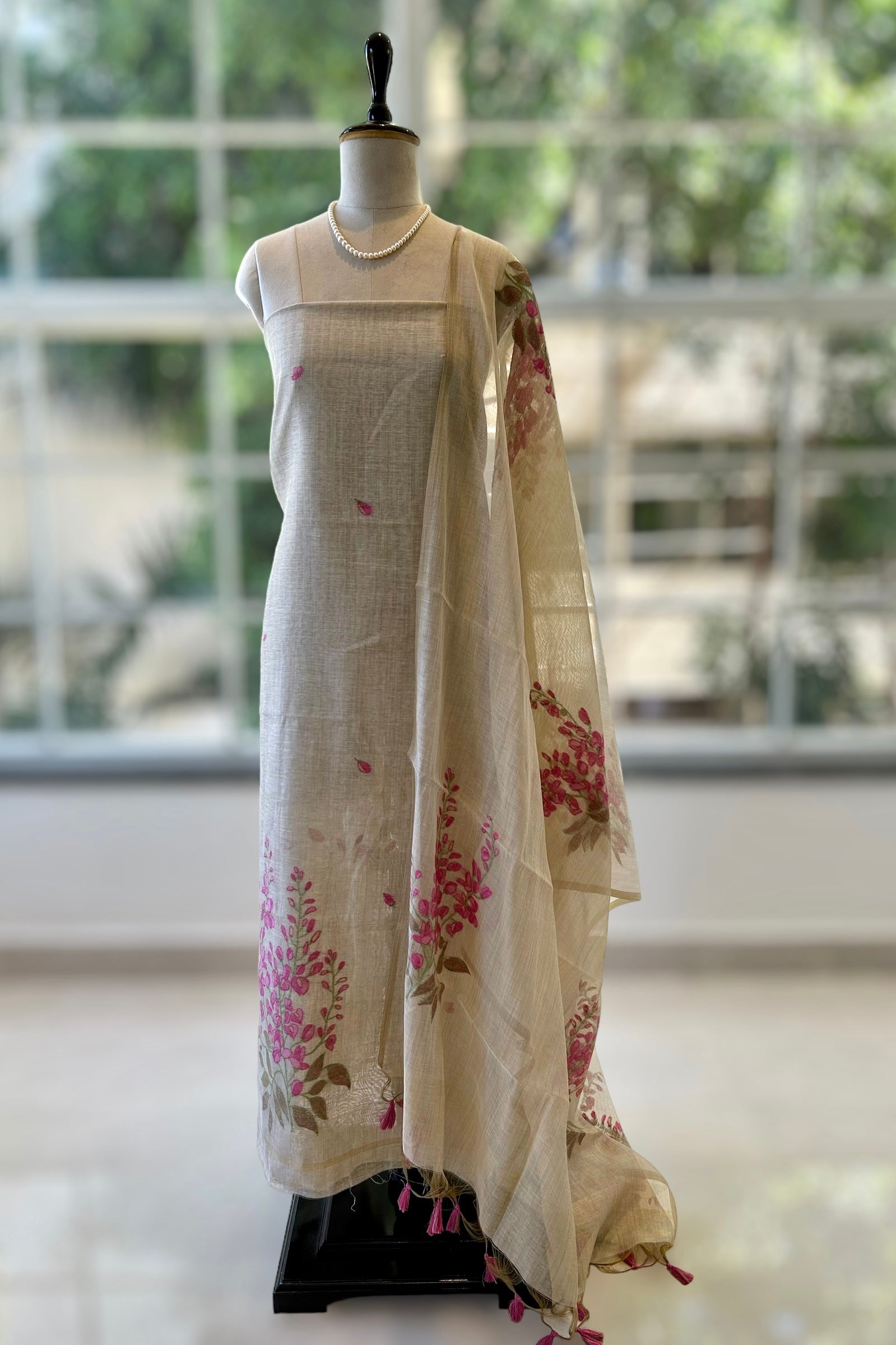 Khaki pink pure cotton suit set