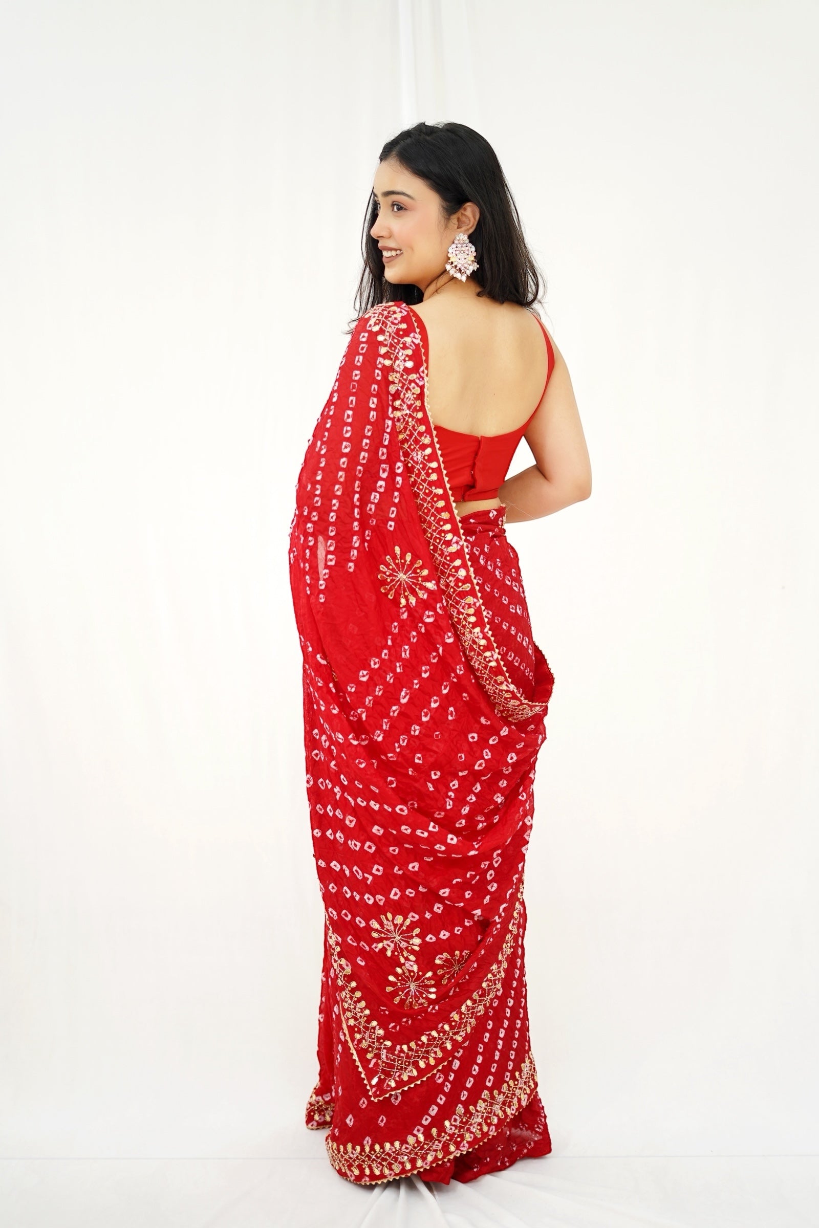 Pure viscose bandhani saree - Red
