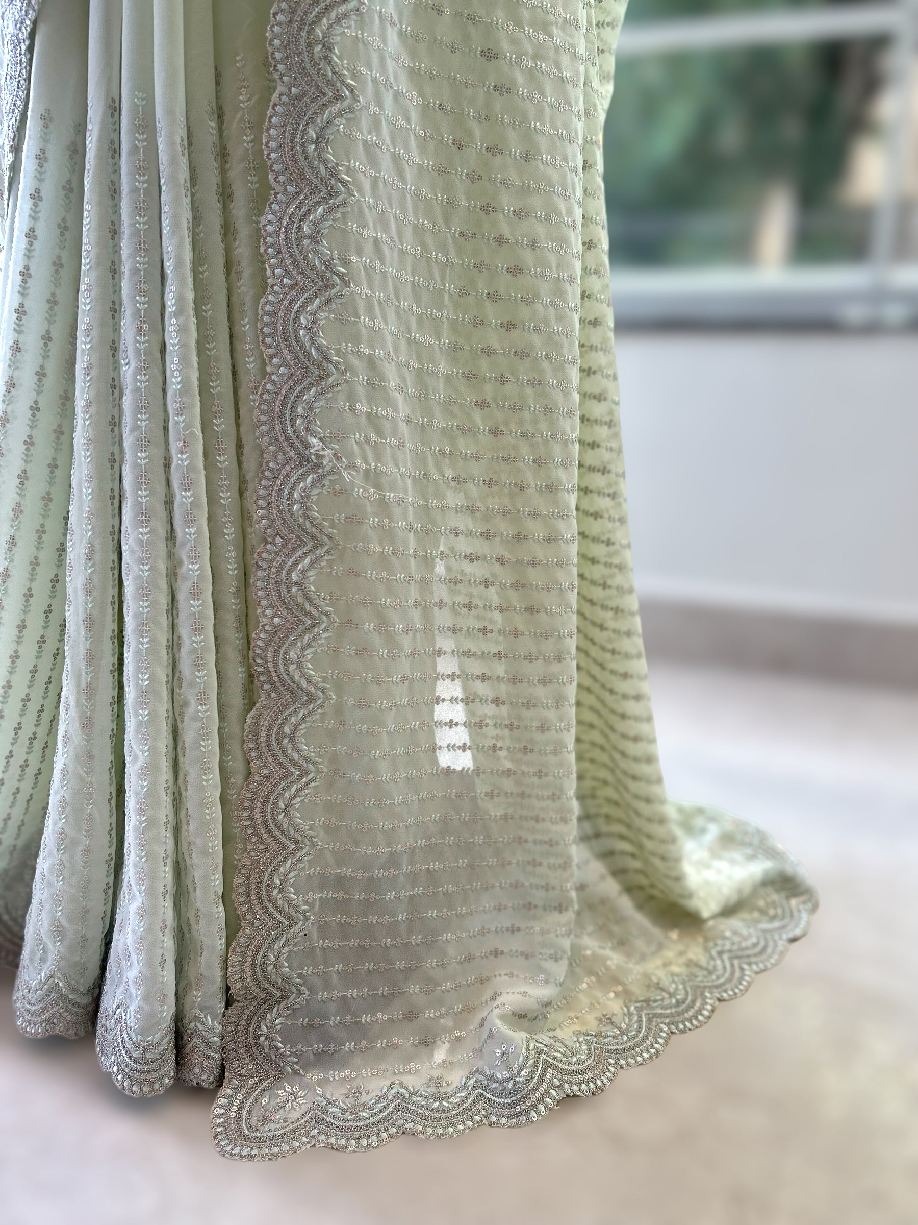 Pure georgette sequins saree - Mint green