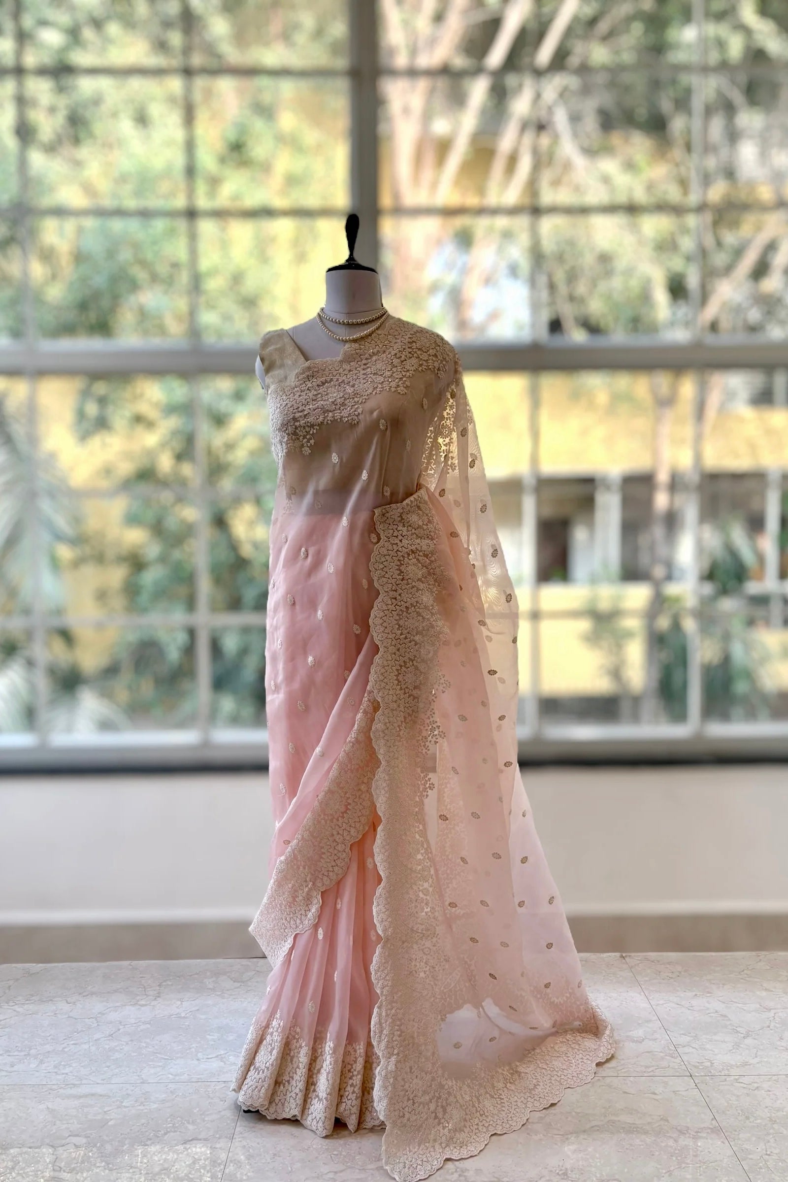 Lucknowi work saree - Baby pink