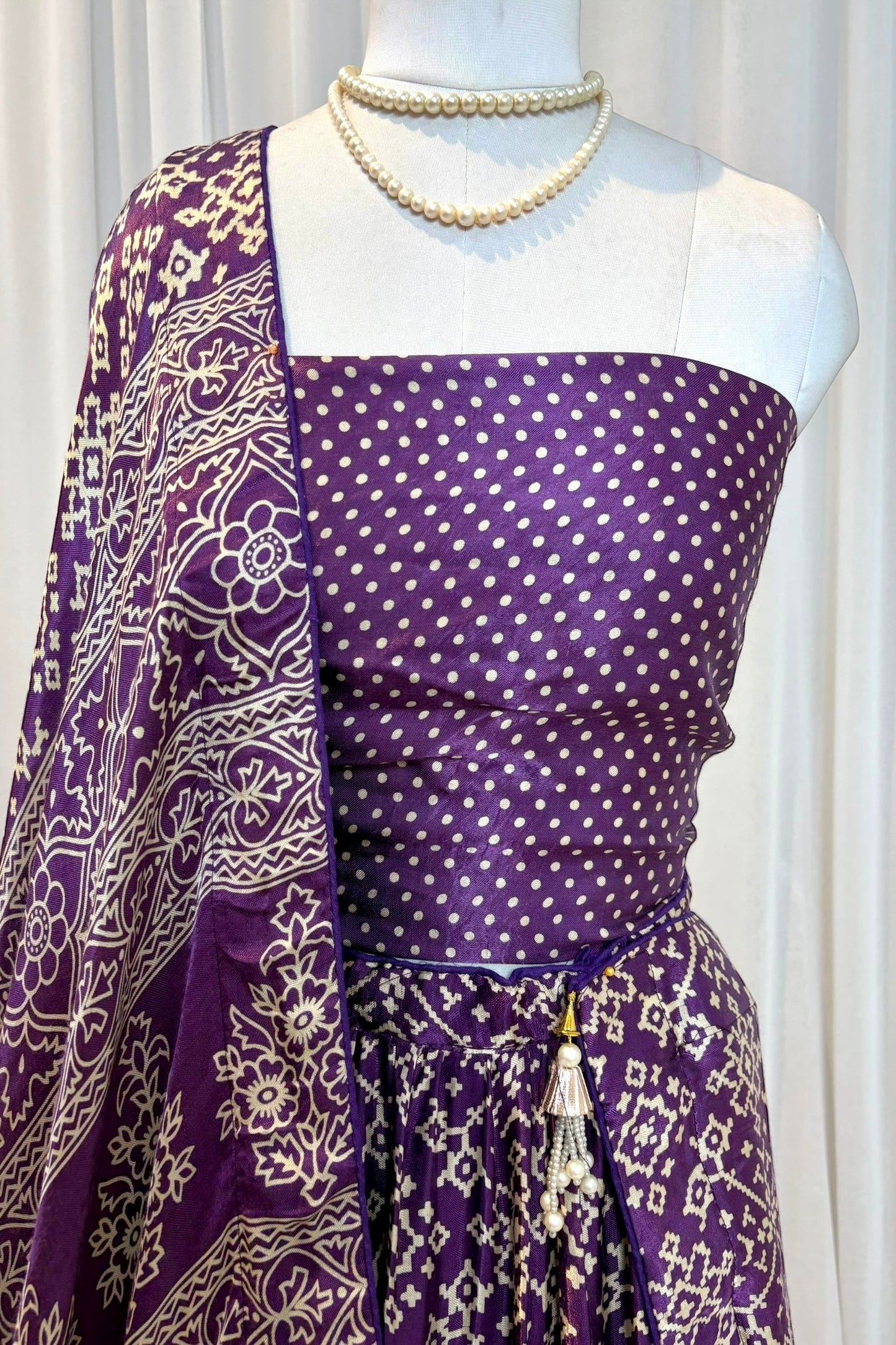 Ajrakh modal silk lehenga - Violet