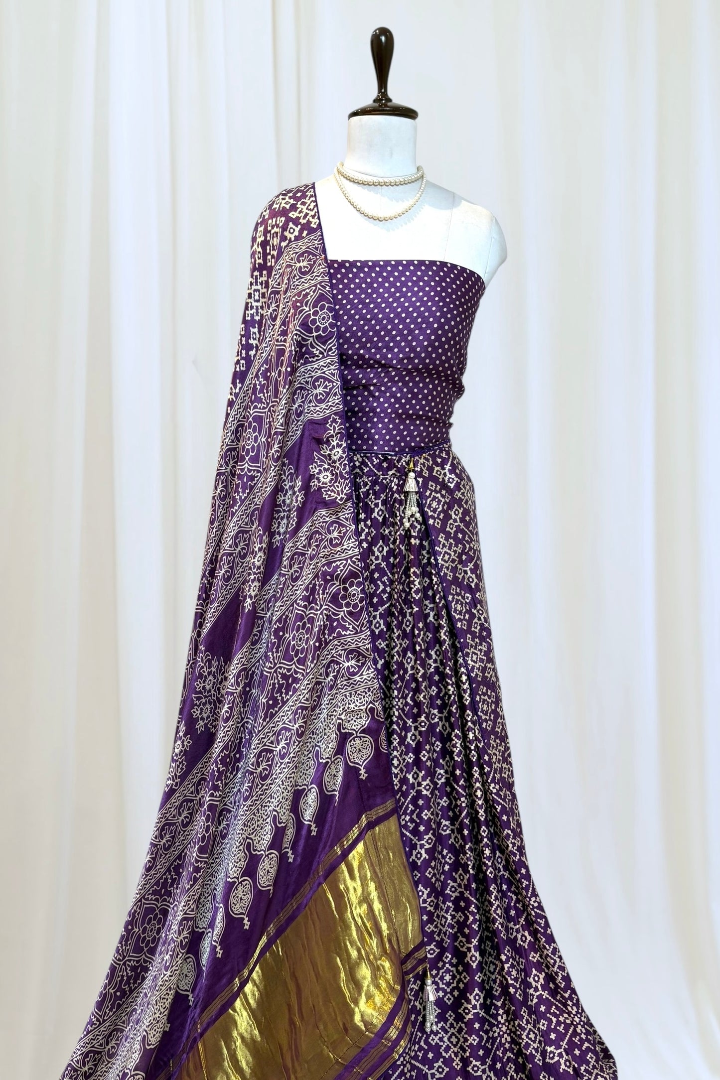 Ajrakh modal silk lehenga - Violet