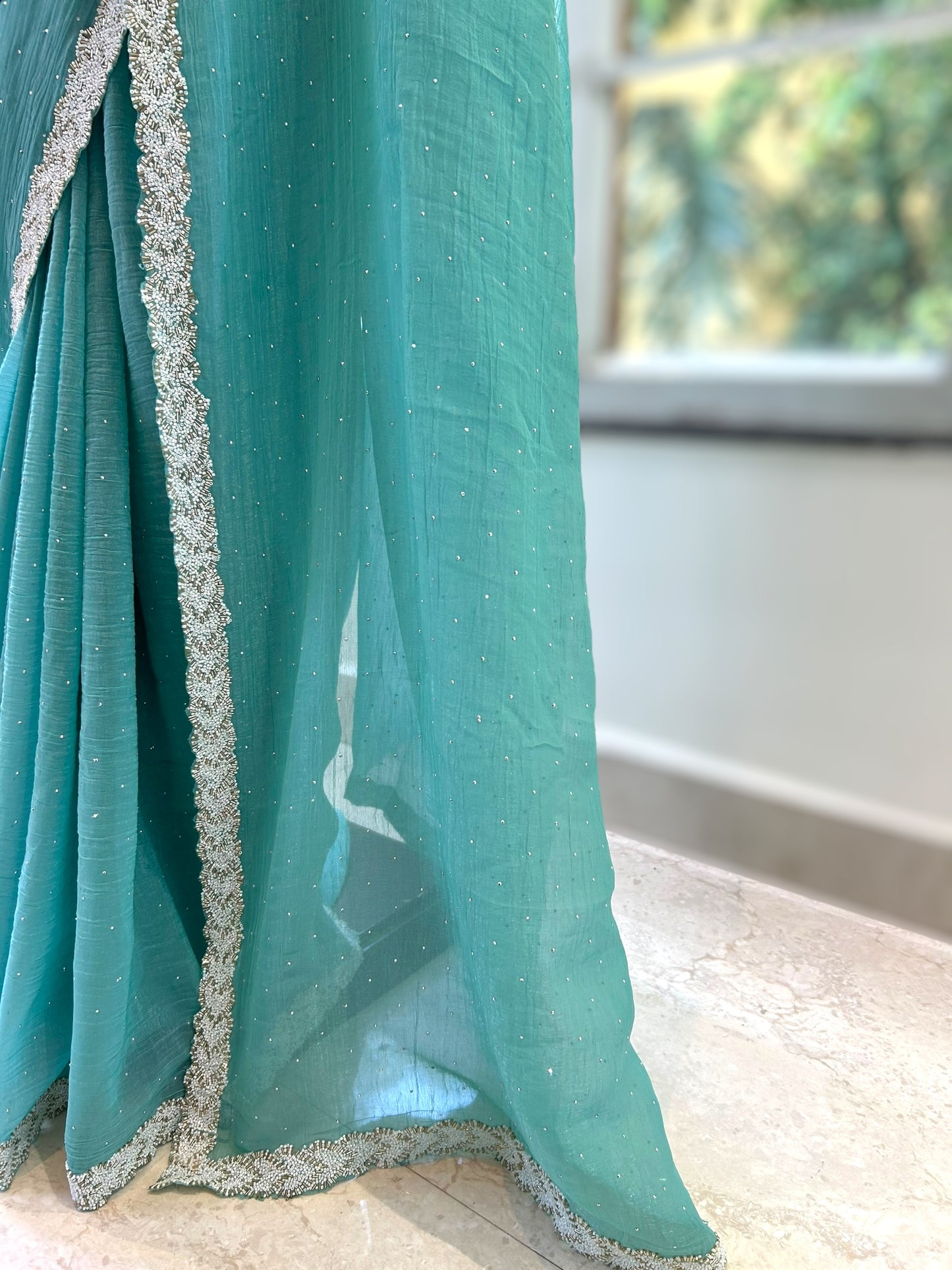 Marble chiffon embellished saree - Blue