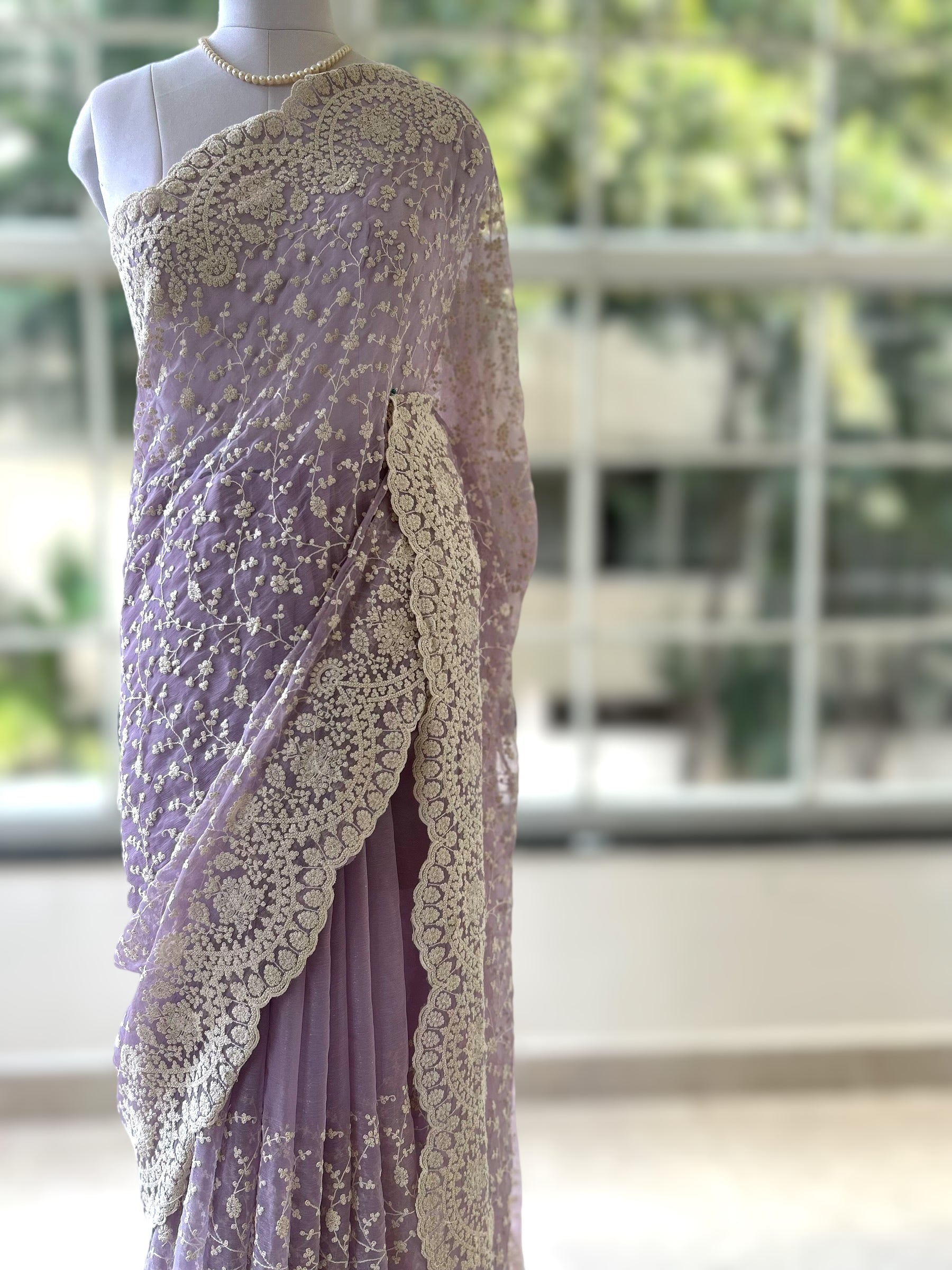 Lilac chiffon saree