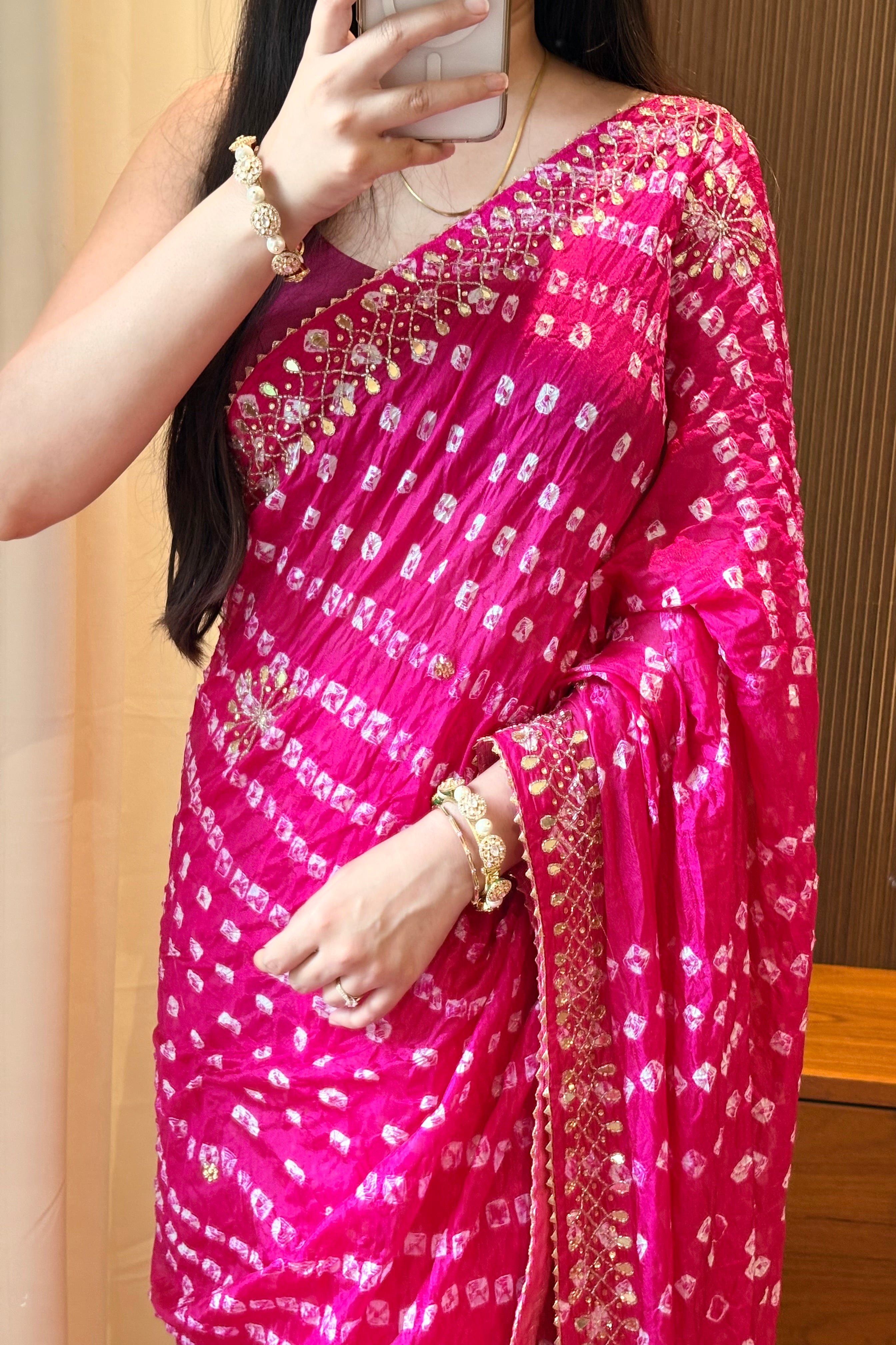 Pure viscose bandhani saree - Ruby Pink