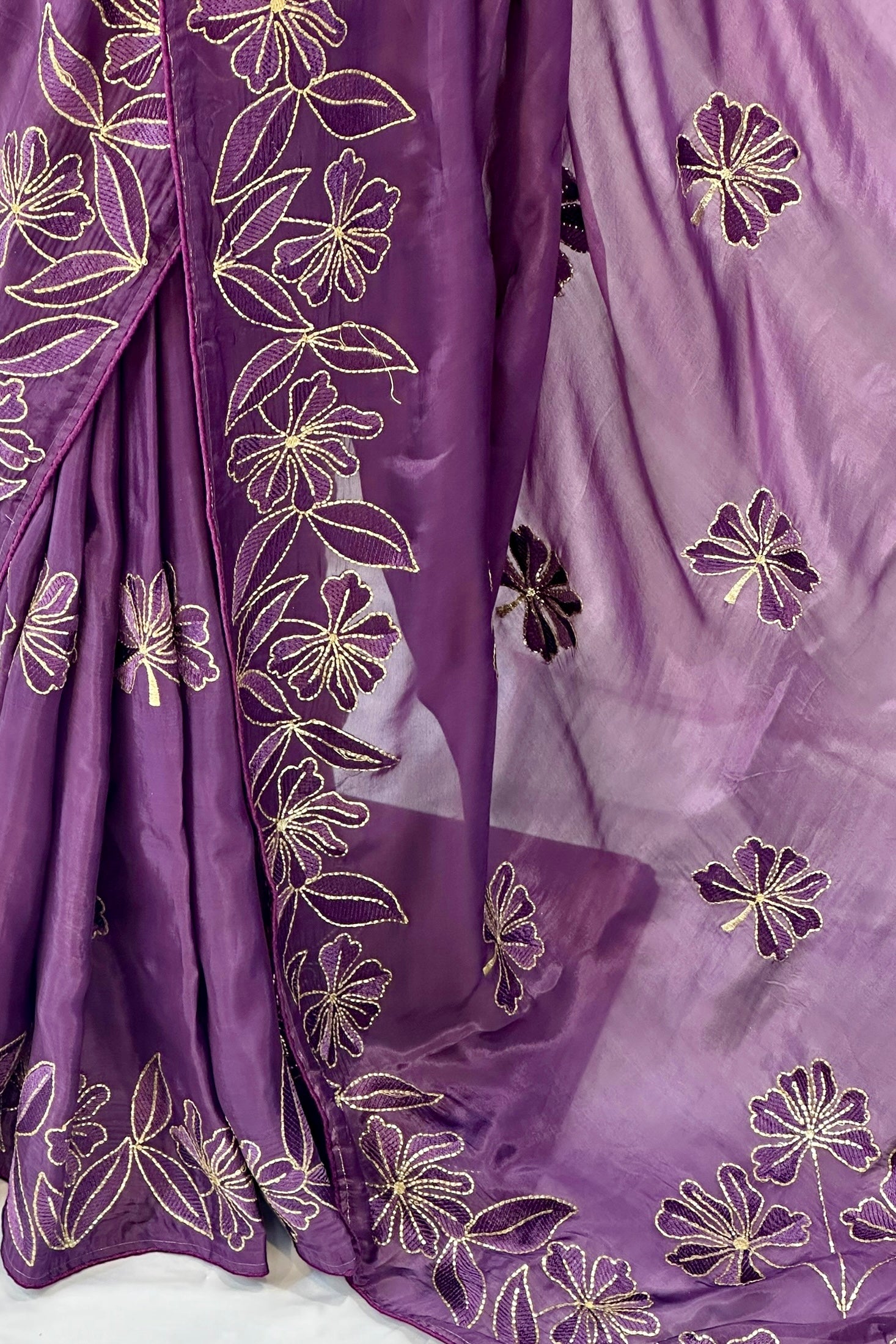 Pure organza embroidered saree - Violet