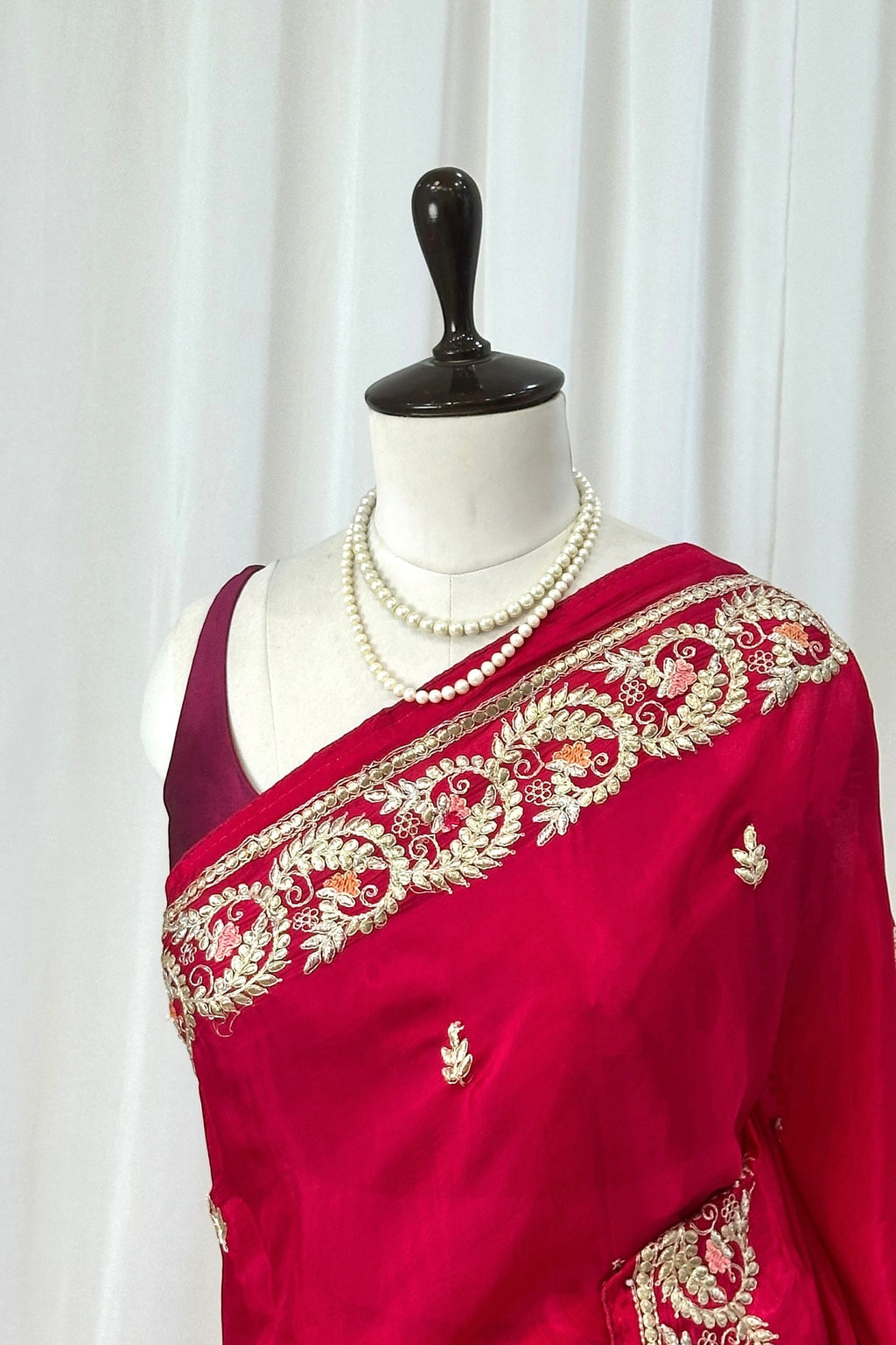 Rani pink gotta embroidered saree