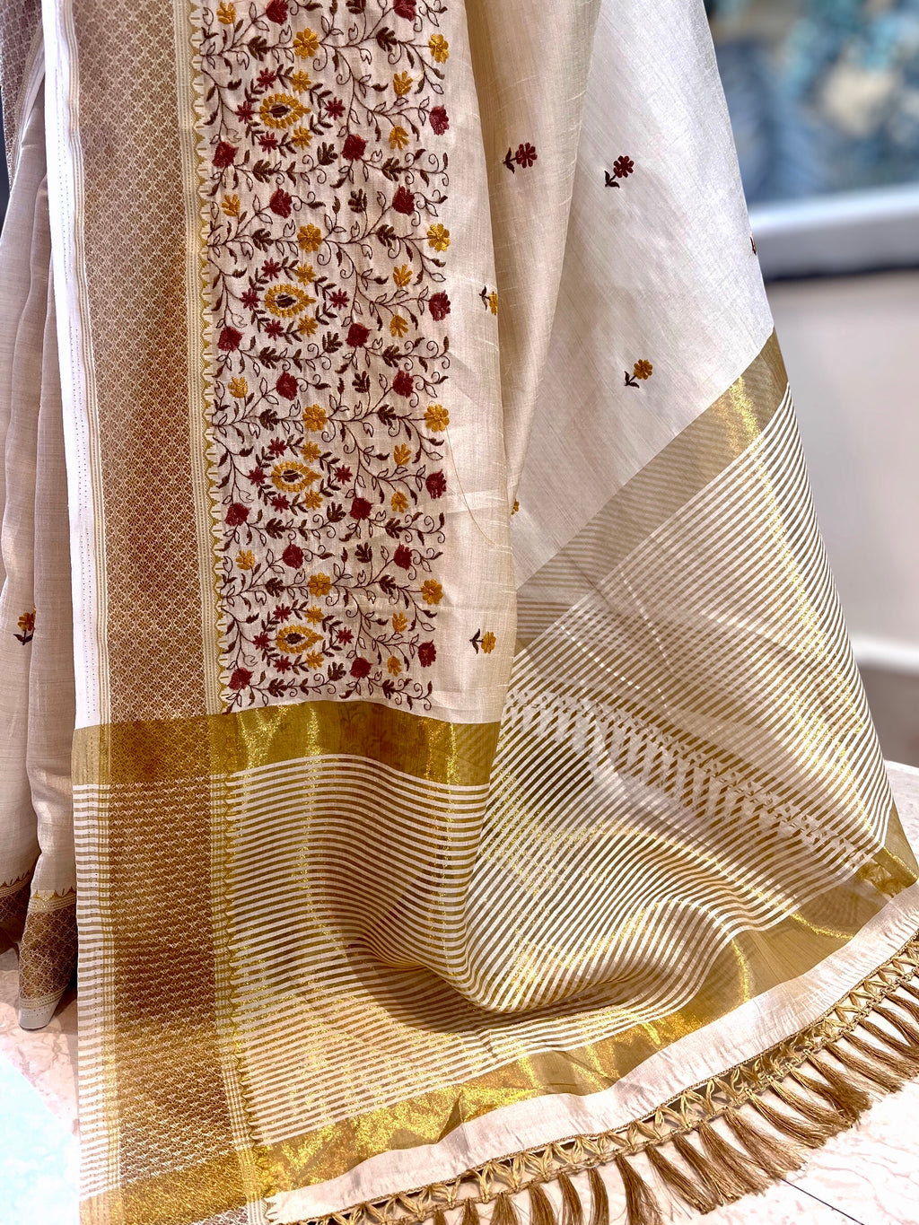 Being embroidered zari saree - Floral