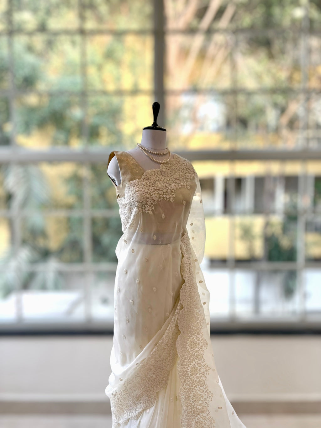 Lucknowi work saree - White