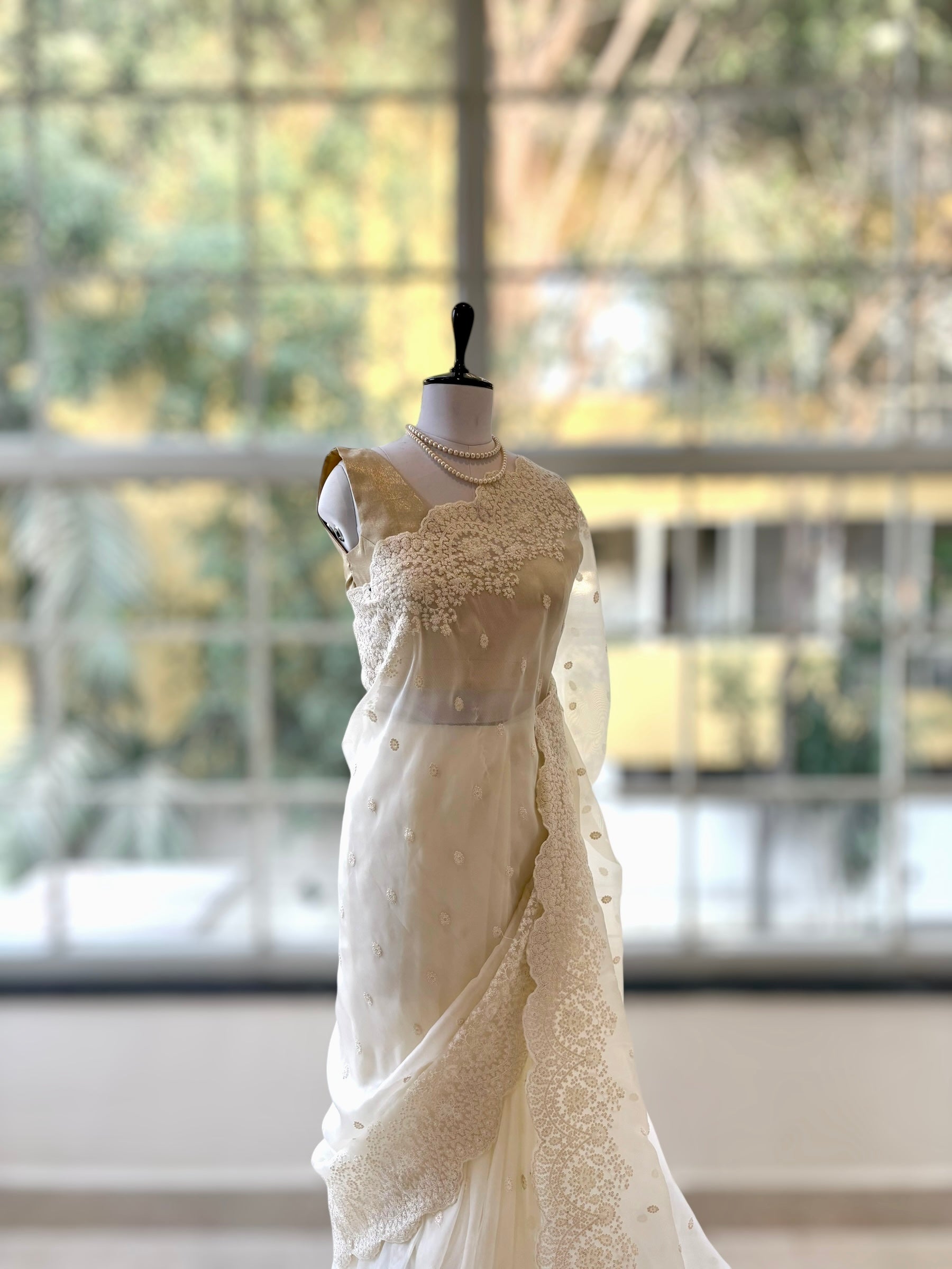 Lucknowi work saree - White