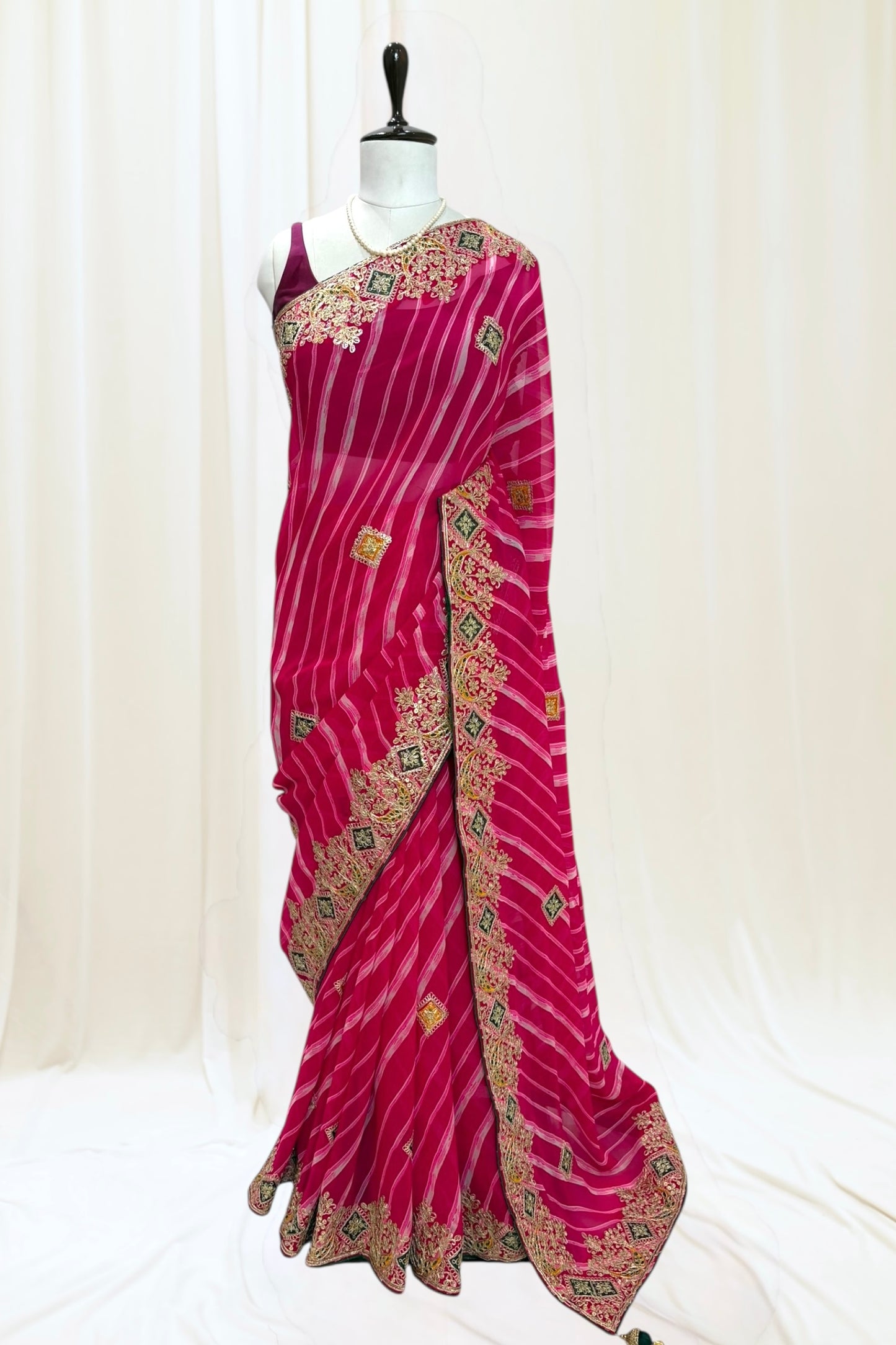 Leheriya work saree - Pink