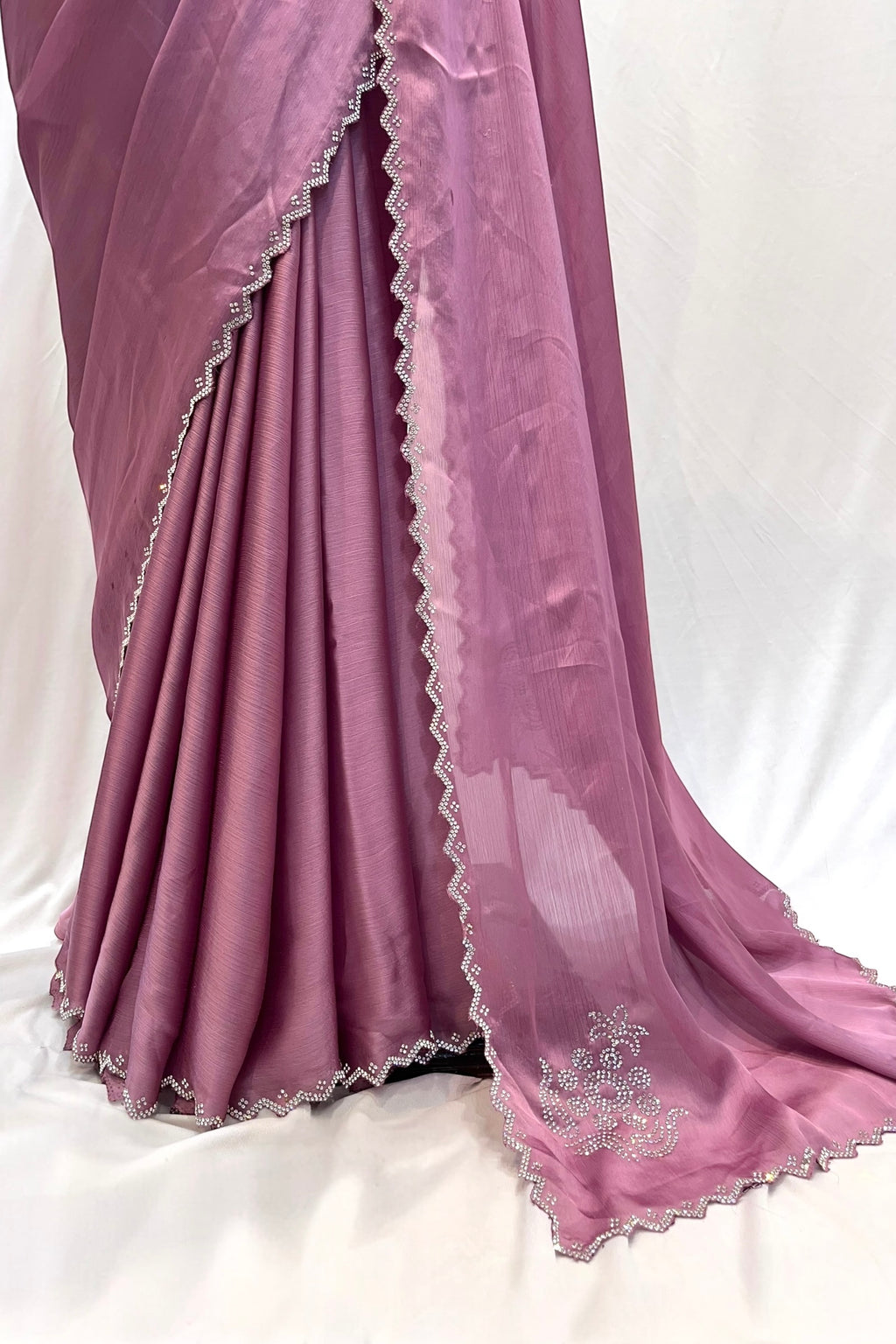 Pink swarovski embellished chiffon saree