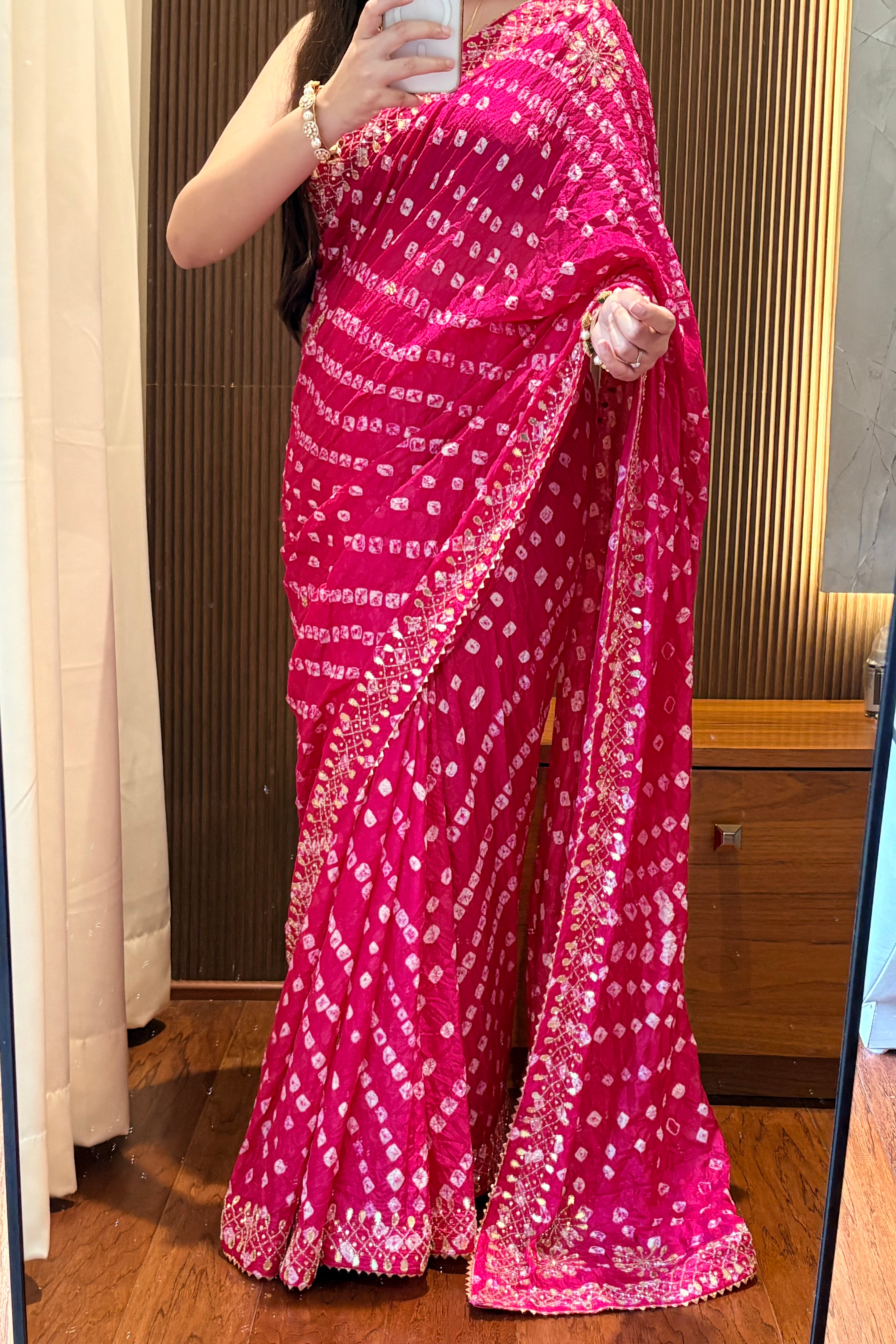 Pure viscose bandhani saree - Ruby Pink