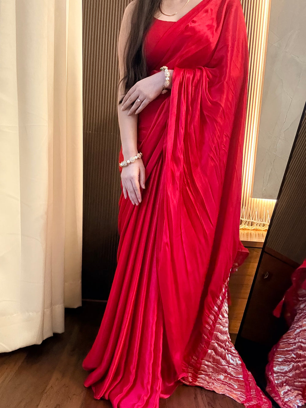 Plain pure gajji silk lagdi patta saree - Red