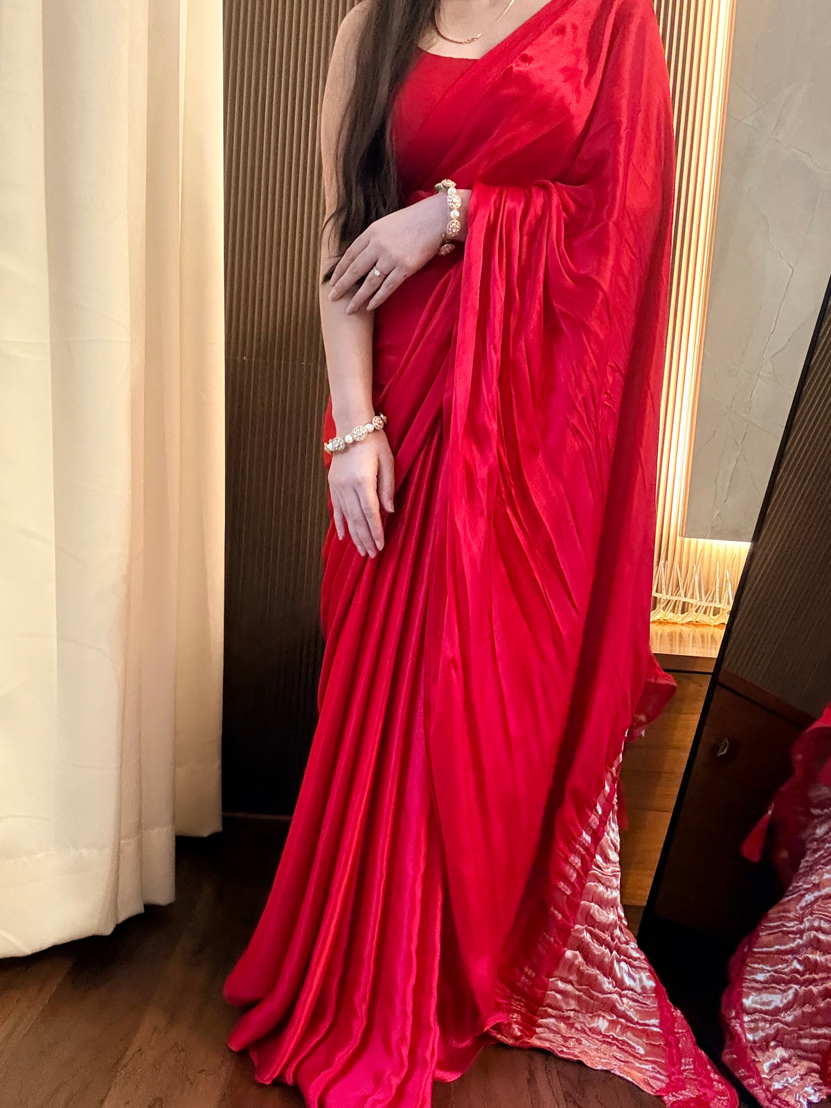 Plain pure gajji silk lagdi patta saree - Red