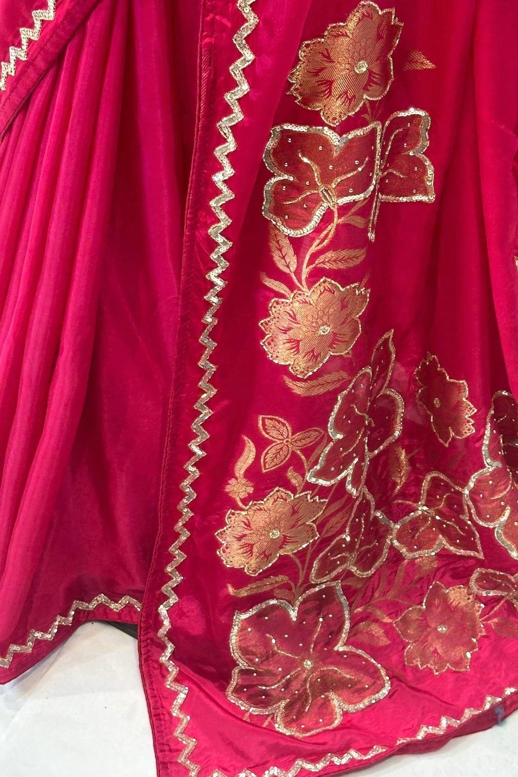 Magenta HO silk floral sequins saree