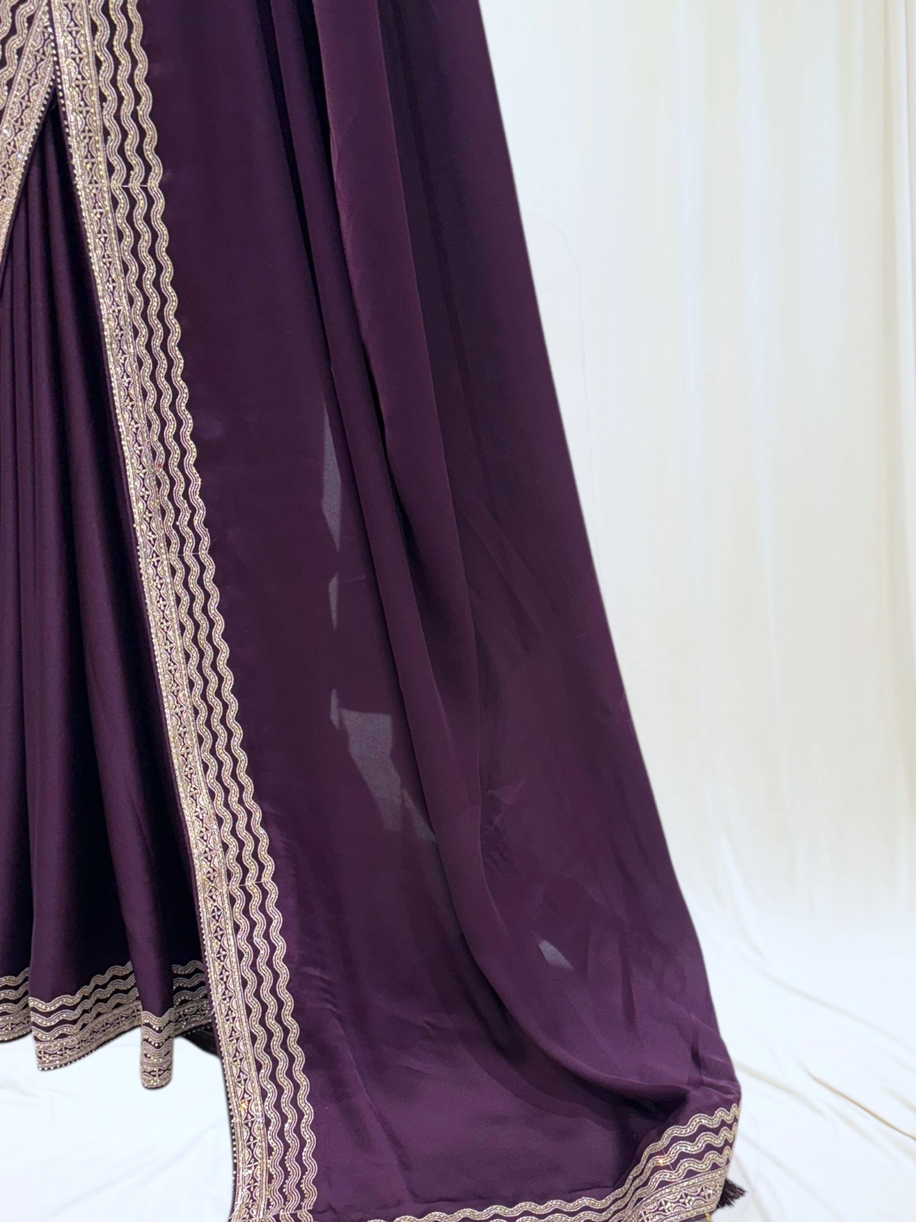 Plain minimalist satin saree - Purple