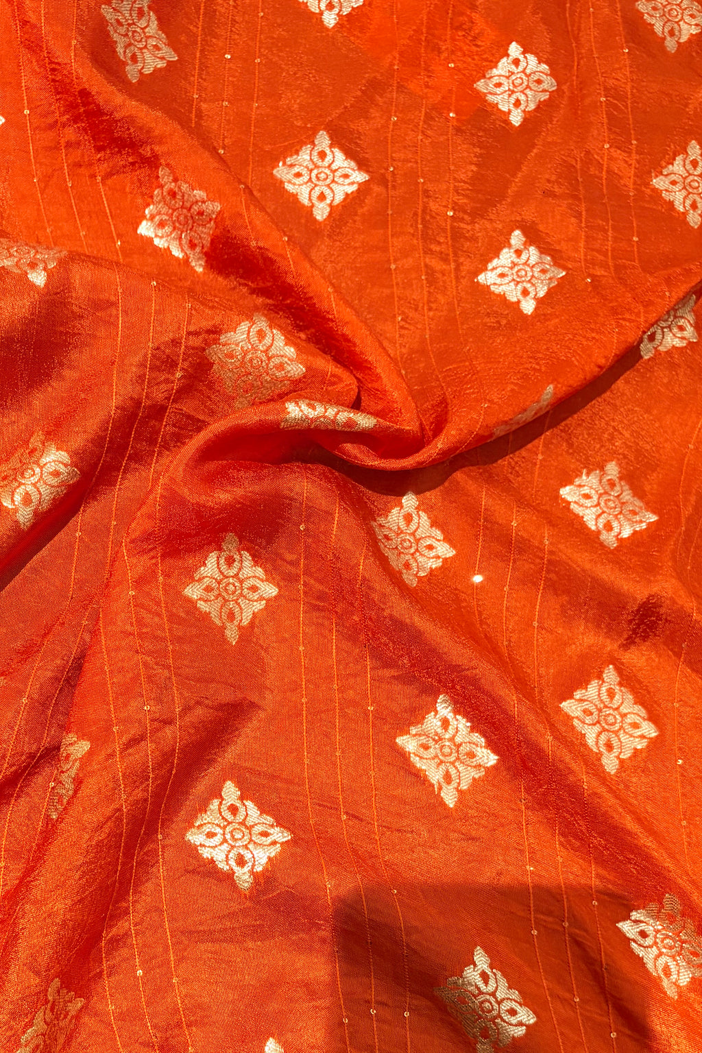 Chiffon zari stripes embroidered saree - Orange