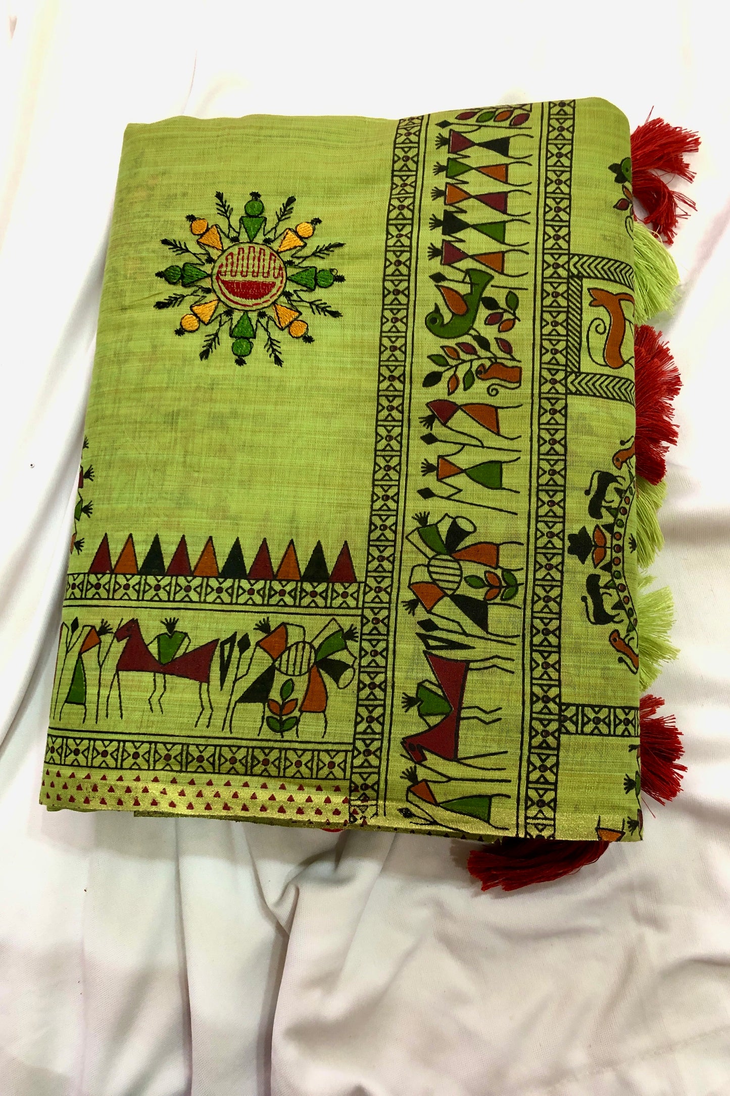 Embroidered Cotton Saree - Green