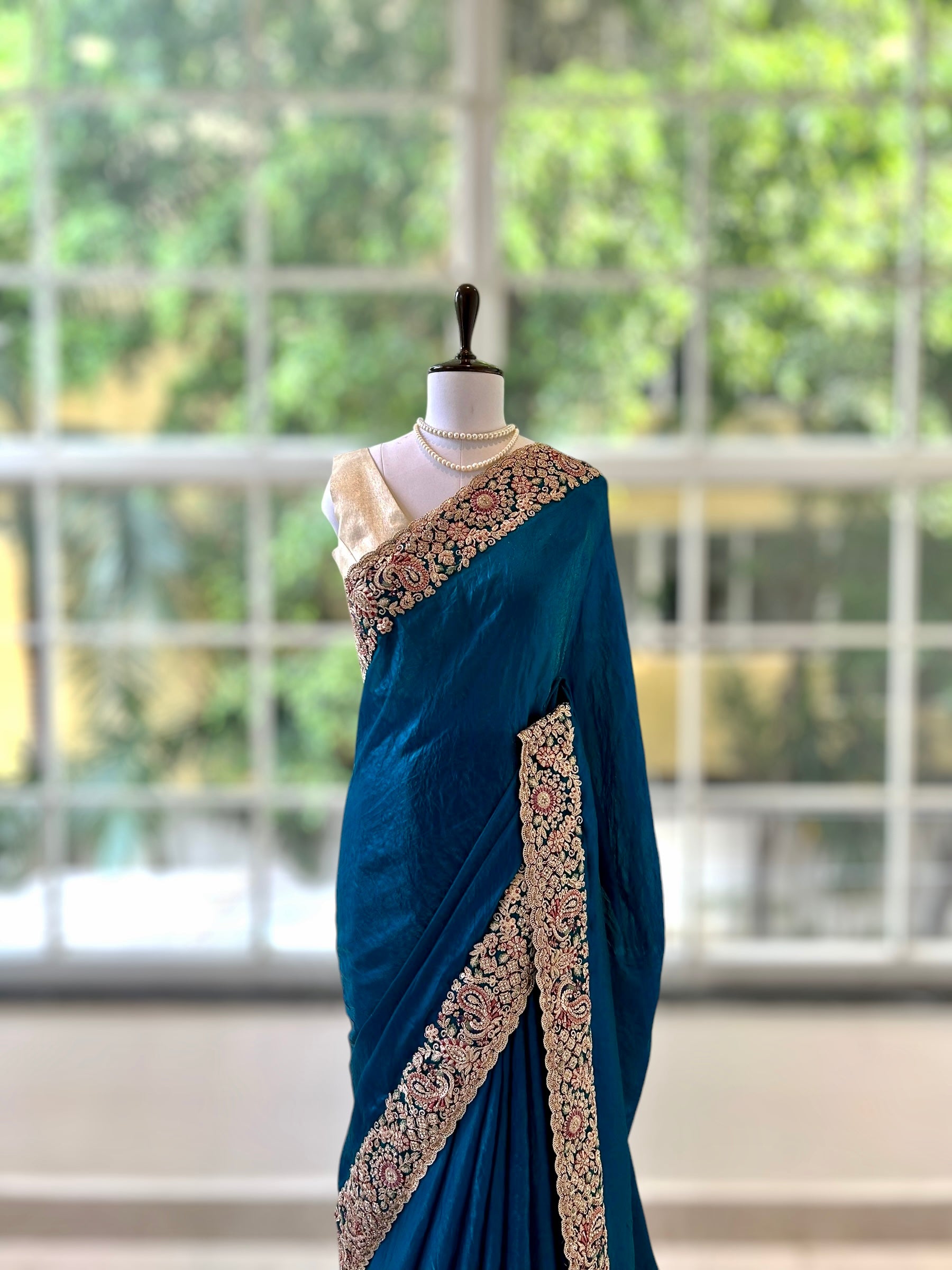 Crushed organza work saree