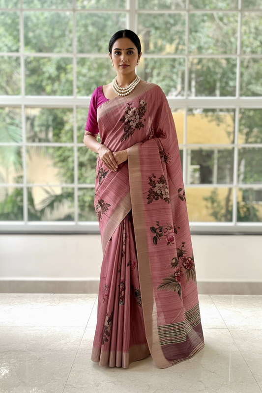 Pink Floral saree