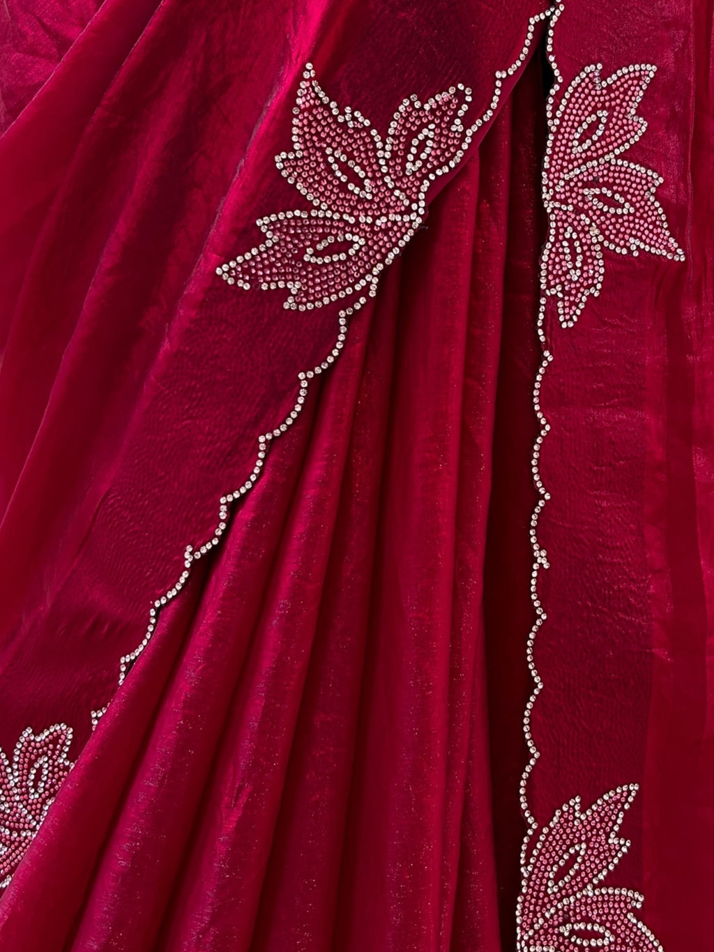 Fendy satin saree - Crimson