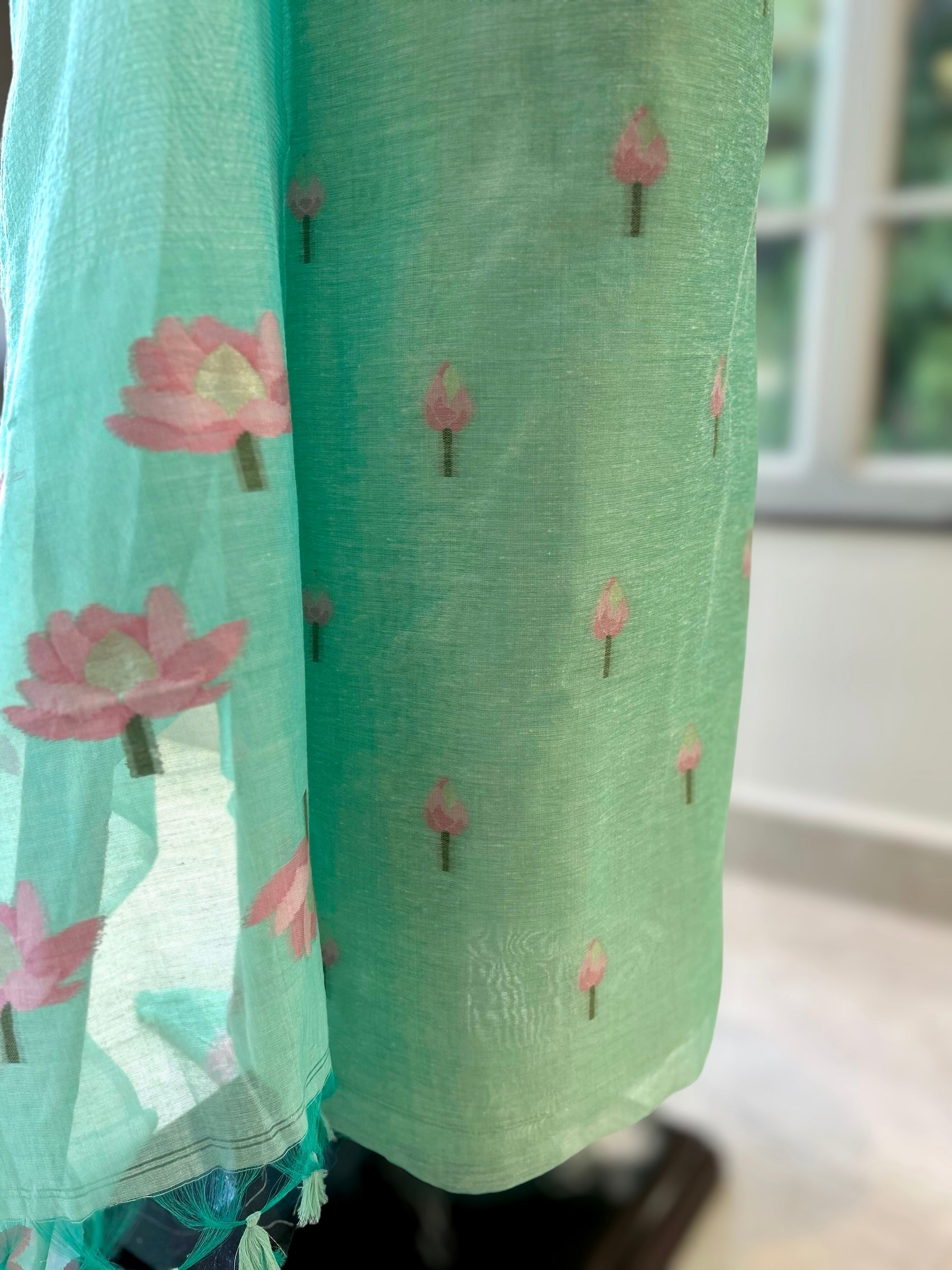 Green pure handloom cotton suit set