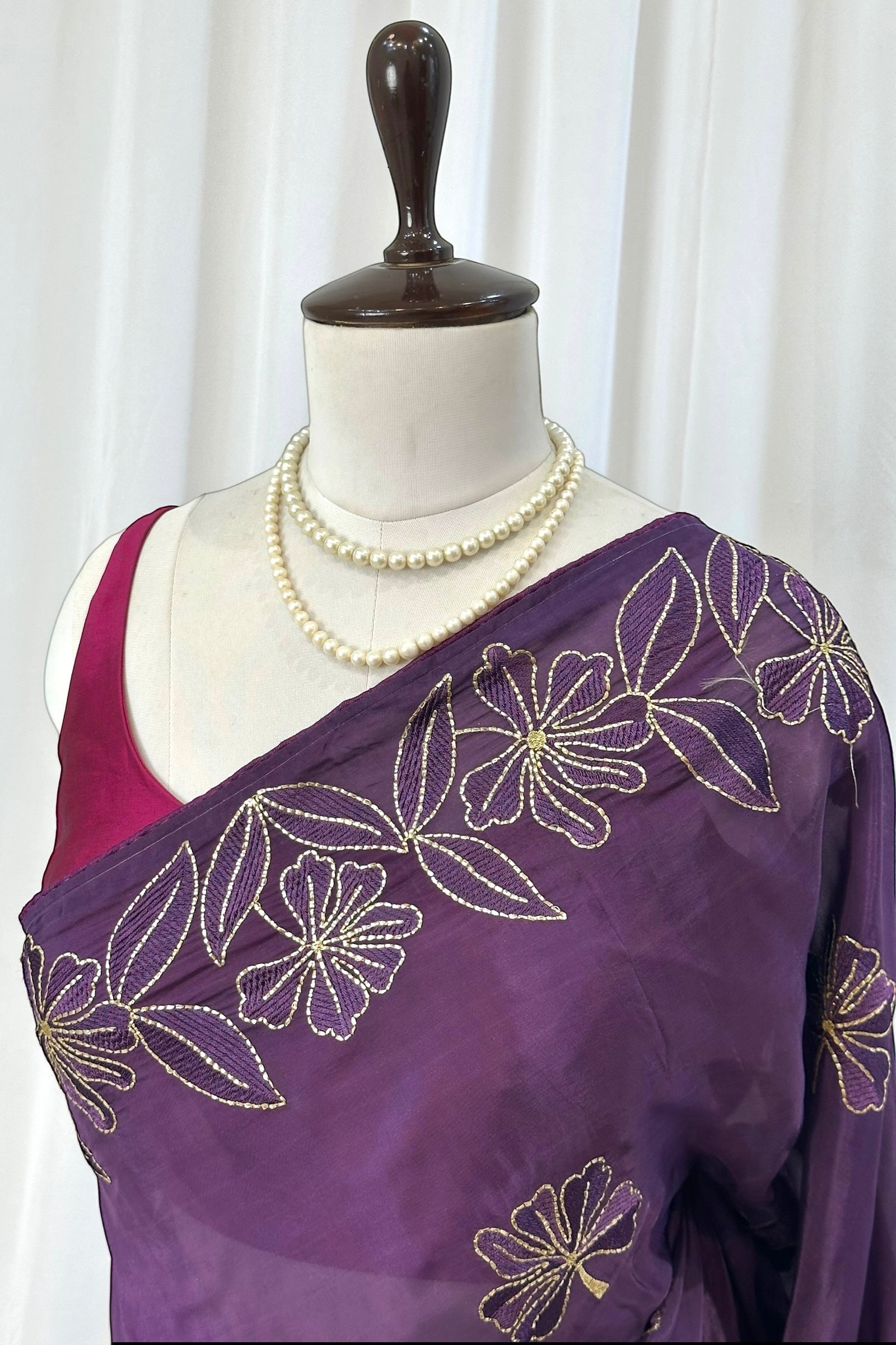 Pure organza embroidered saree - Violet