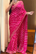 Pure viscose bandhani saree - Ruby Pink