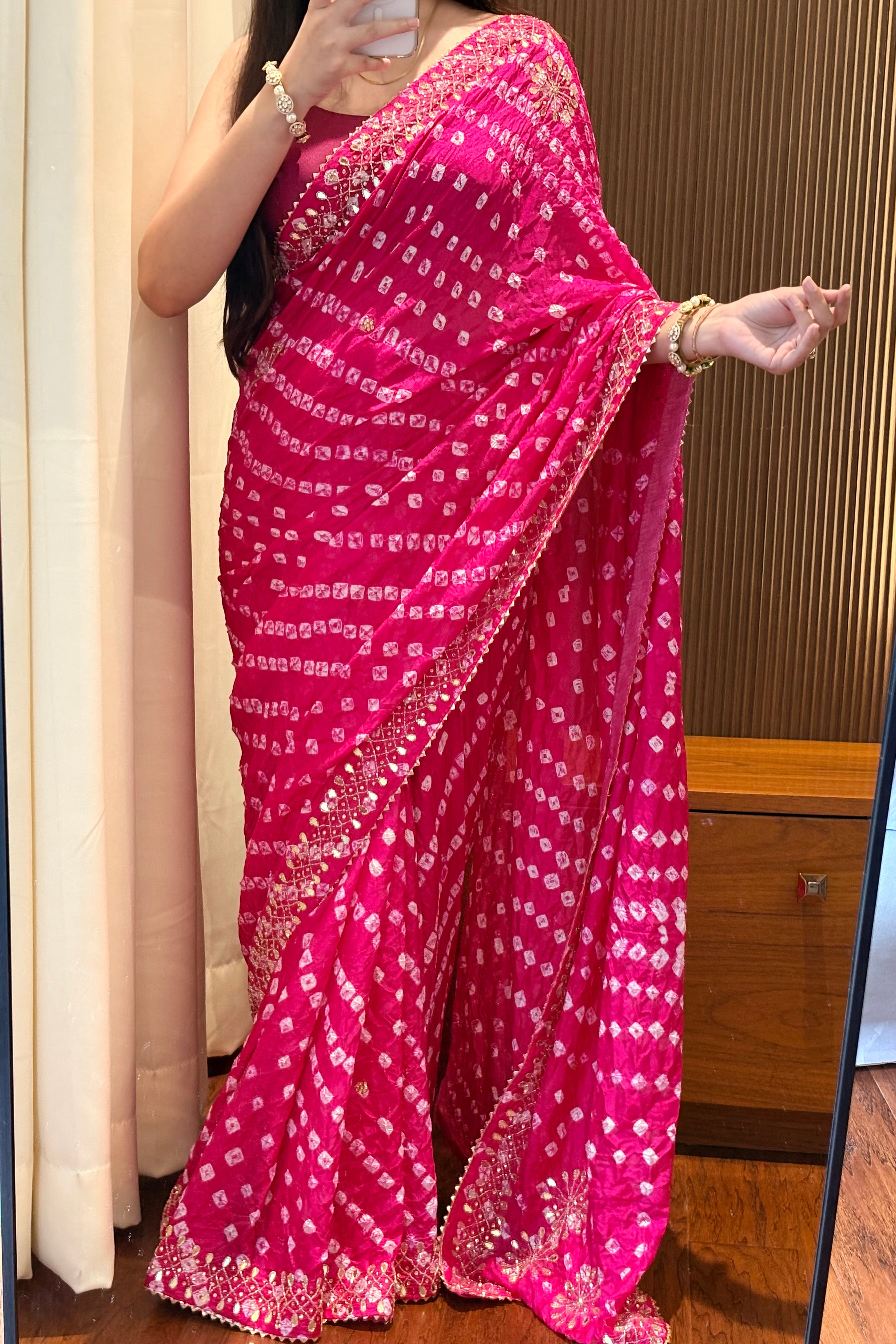 Pure viscose bandhani saree - Ruby Pink