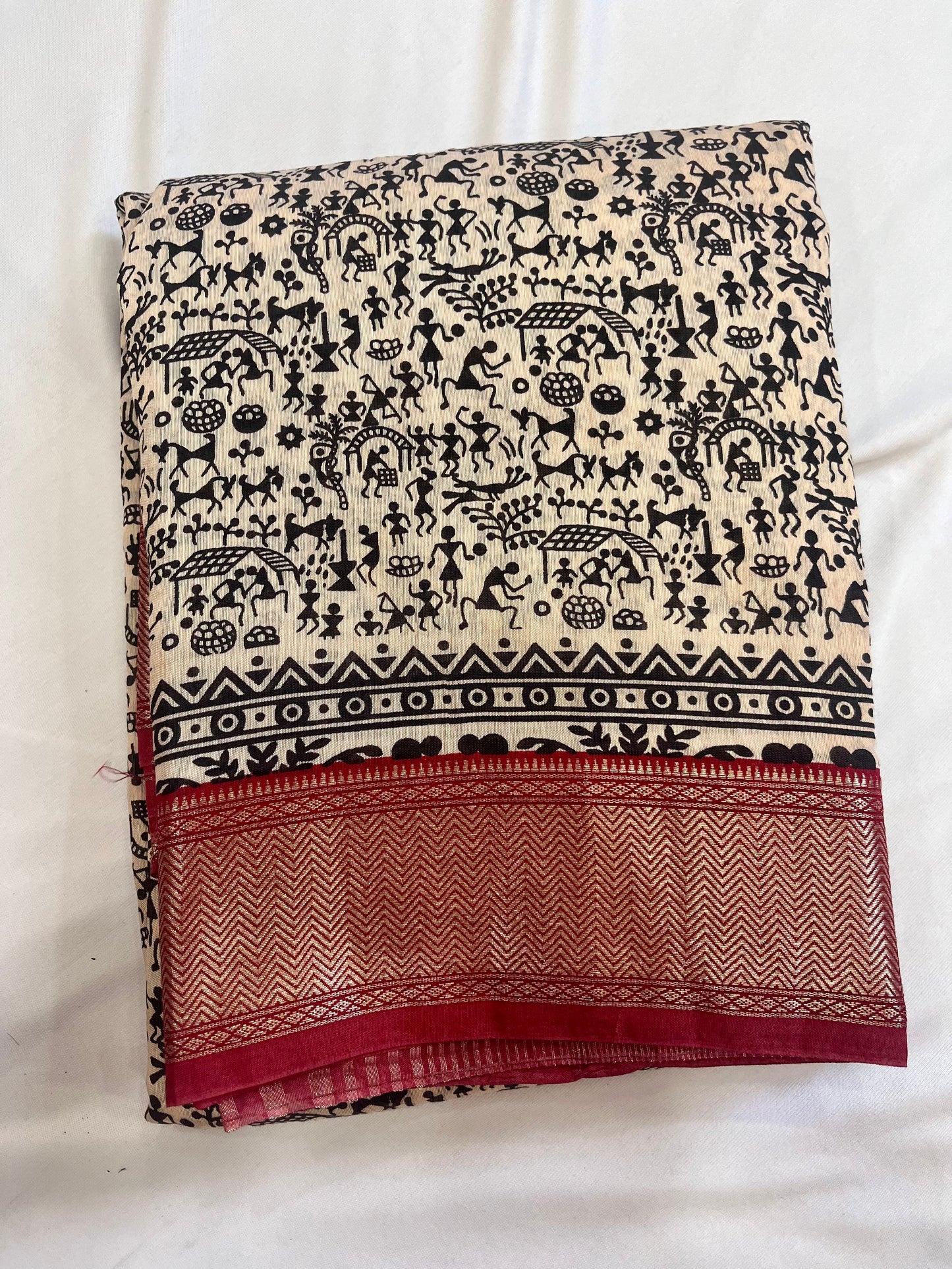 Viscose cotton saree - White