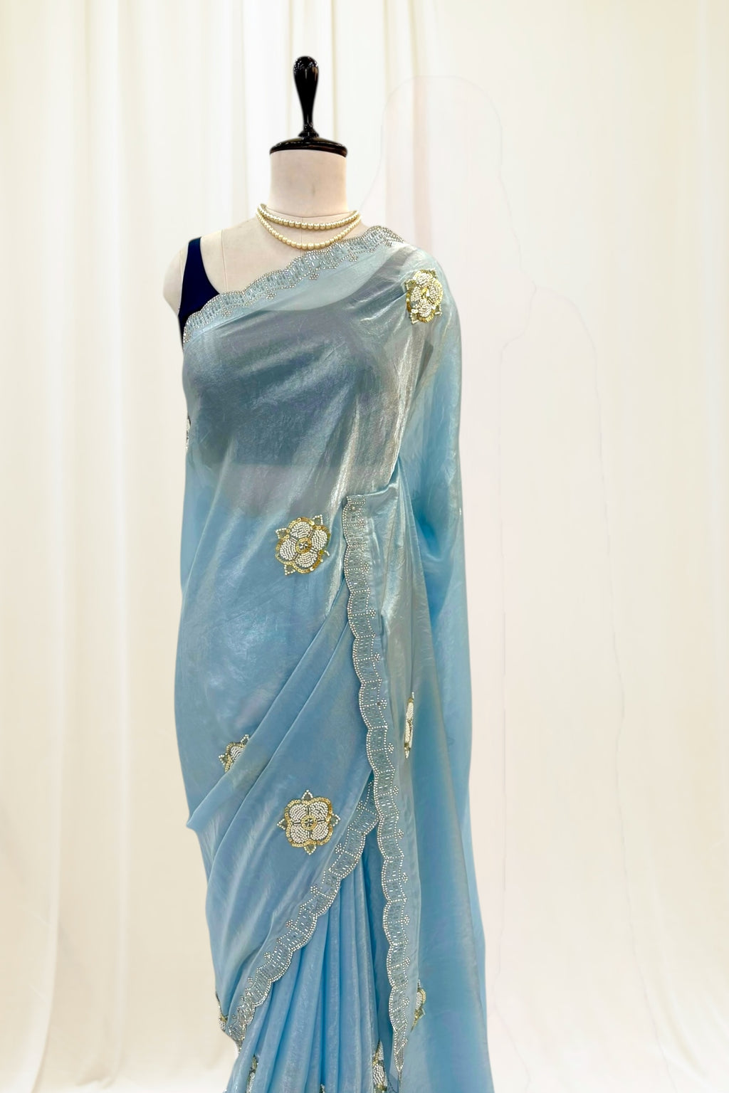 Fendy embellished saree - Powder blue