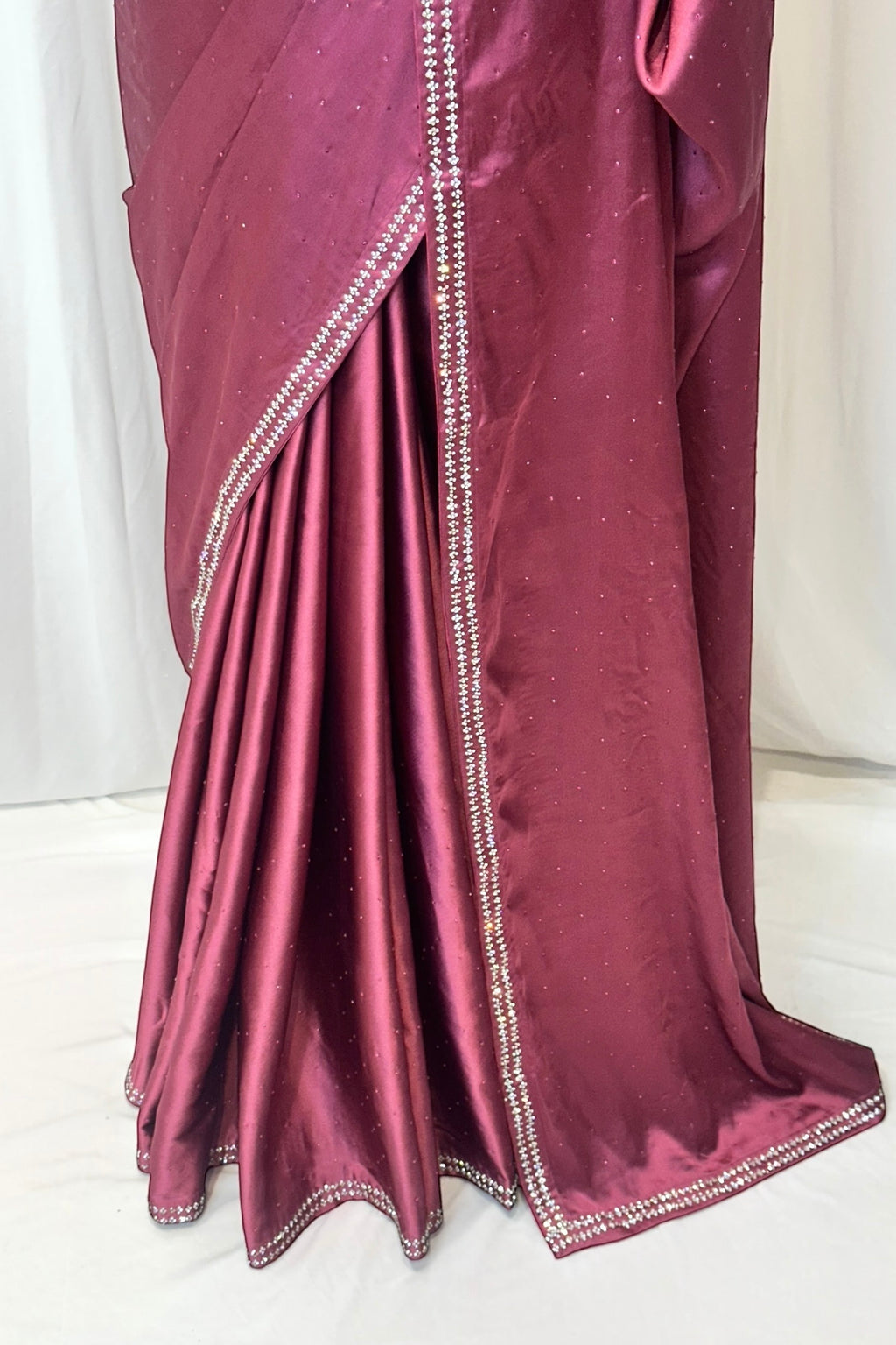 Satin swarovski embellished saree - Wine