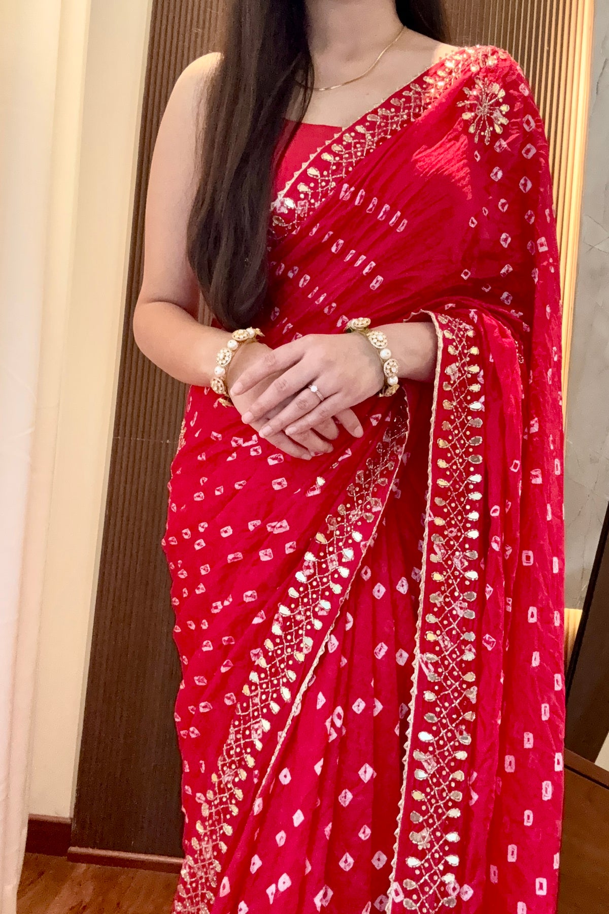 Pure viscose bandhani saree - Red