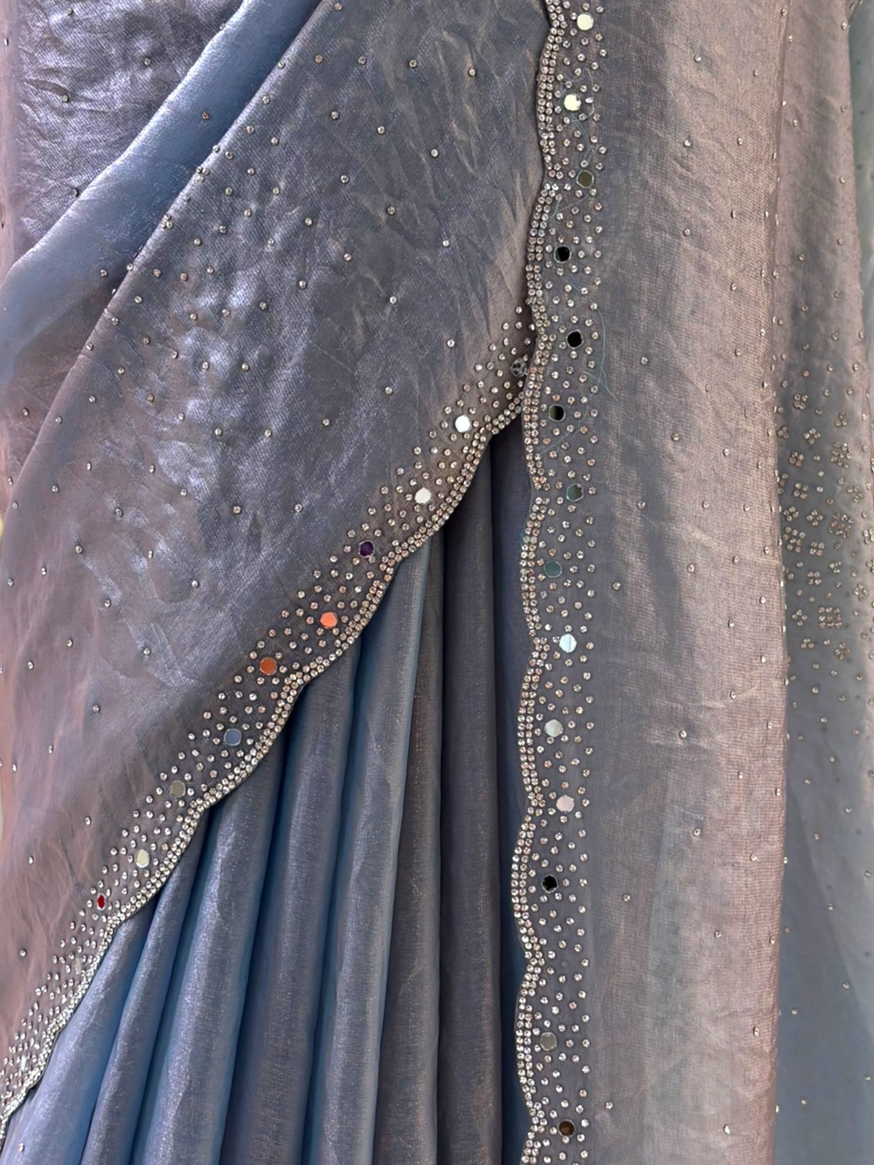 Swarovski shimmer satin saree - Grey