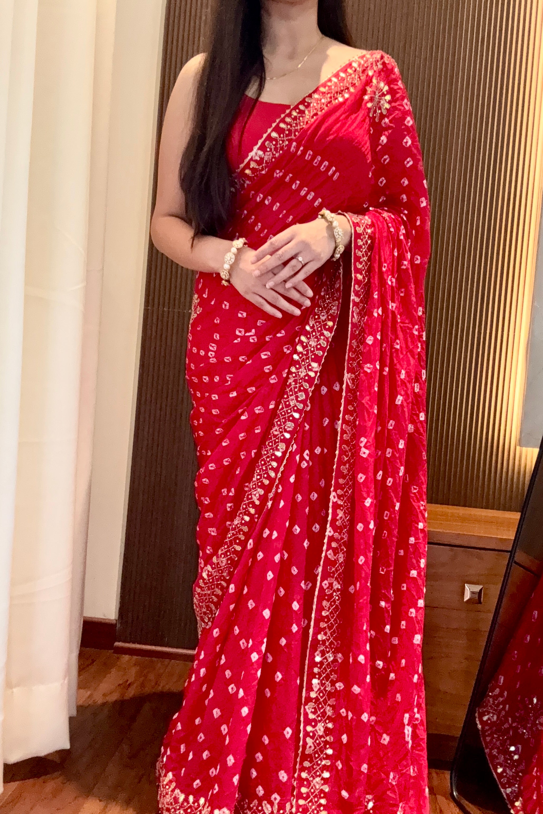 Pure viscose bandhani saree - Red
