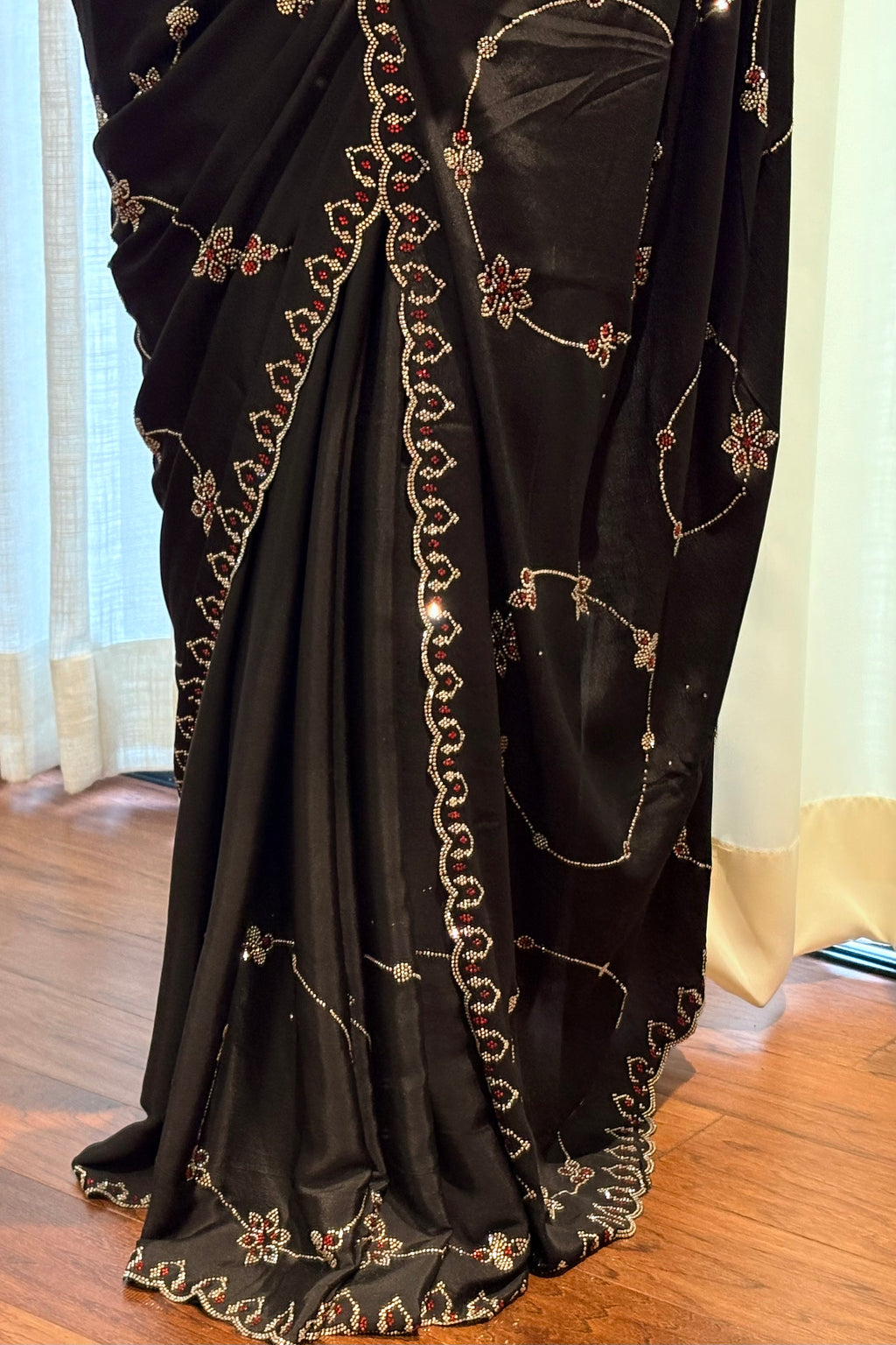Black jewellery work saree