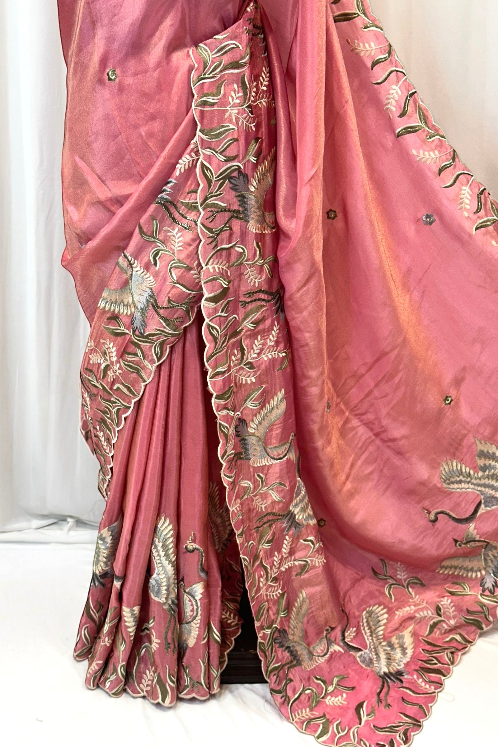 Tissue embroidered saree - Pink
